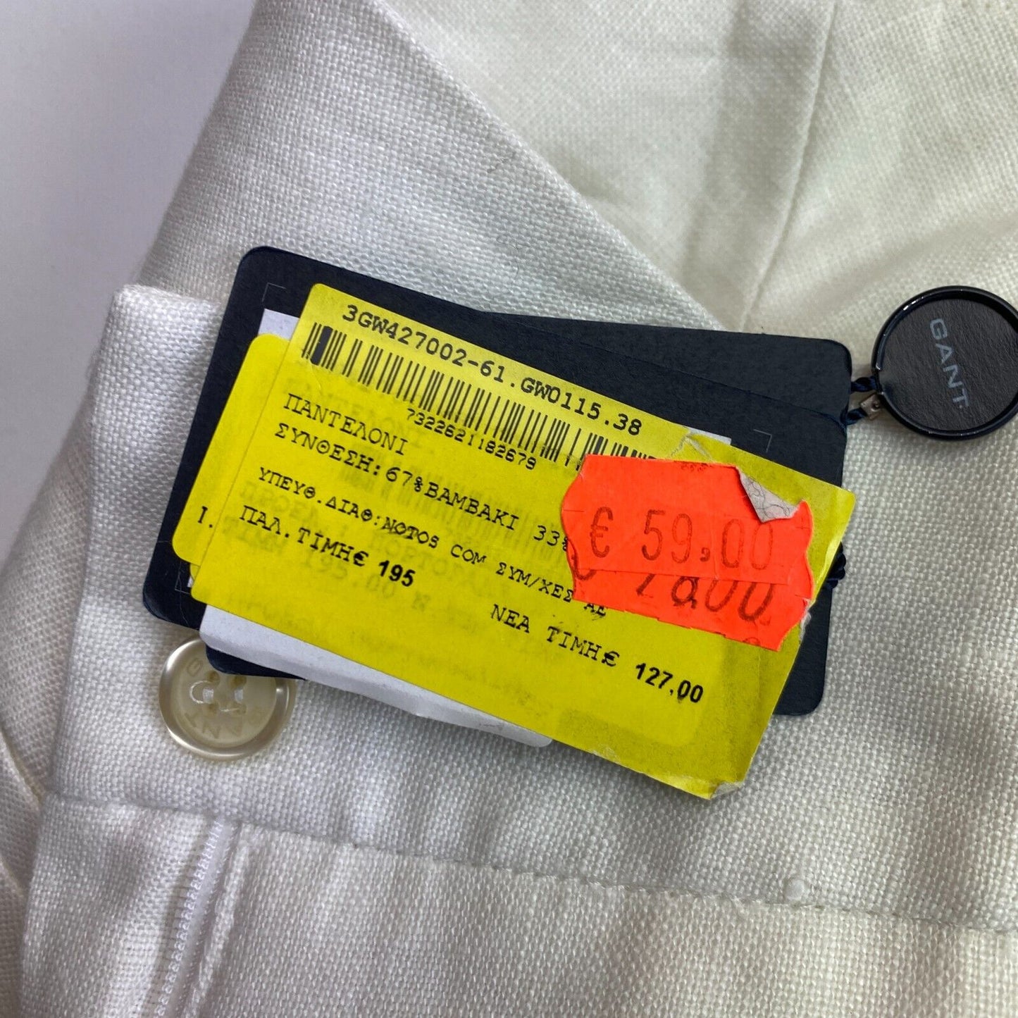 GANT Femme Beige 100% Lin Pantalon Évasé Pantalon Taille EU 38 UK 12 US 8