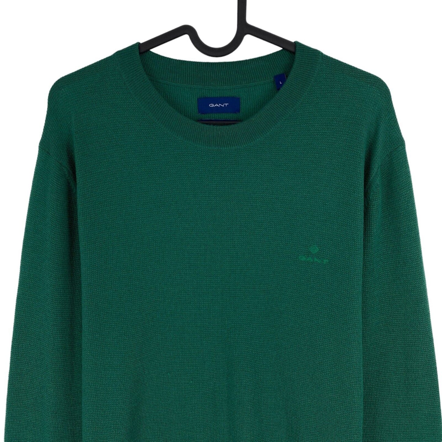 GANT Men Dark Green Pure Prep Texture Crew Neck Sweater Jumper Size L