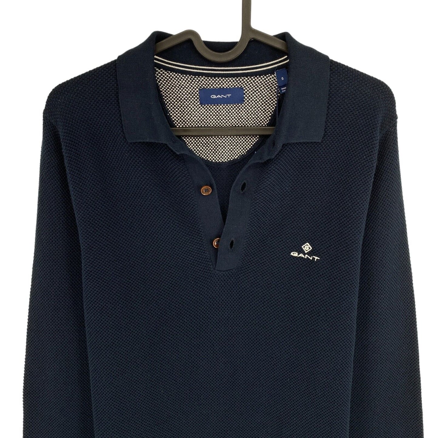 GANT Navy Blue Cotton Pique Polo Sweater Pullover Size S