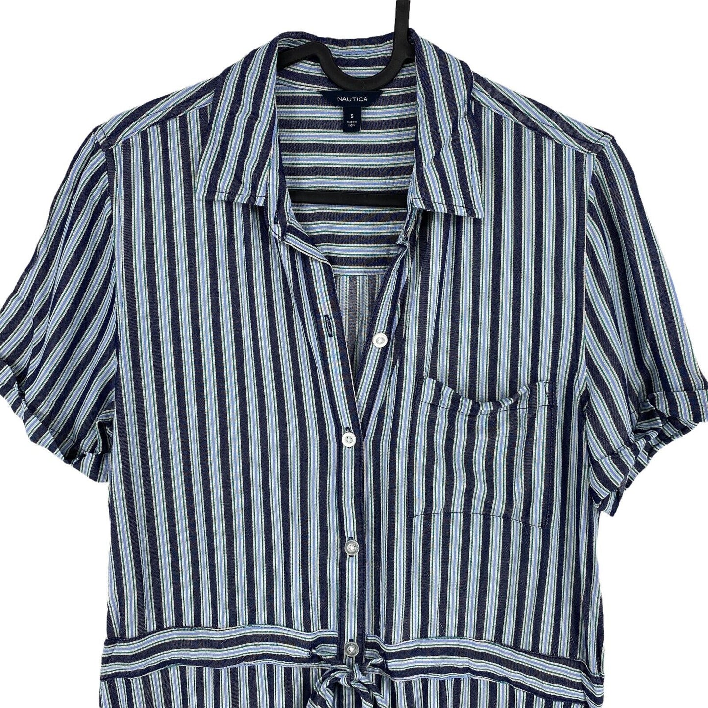 NAUTICA Blue Striped Belted Short Sleeves Shirt Dress Size S