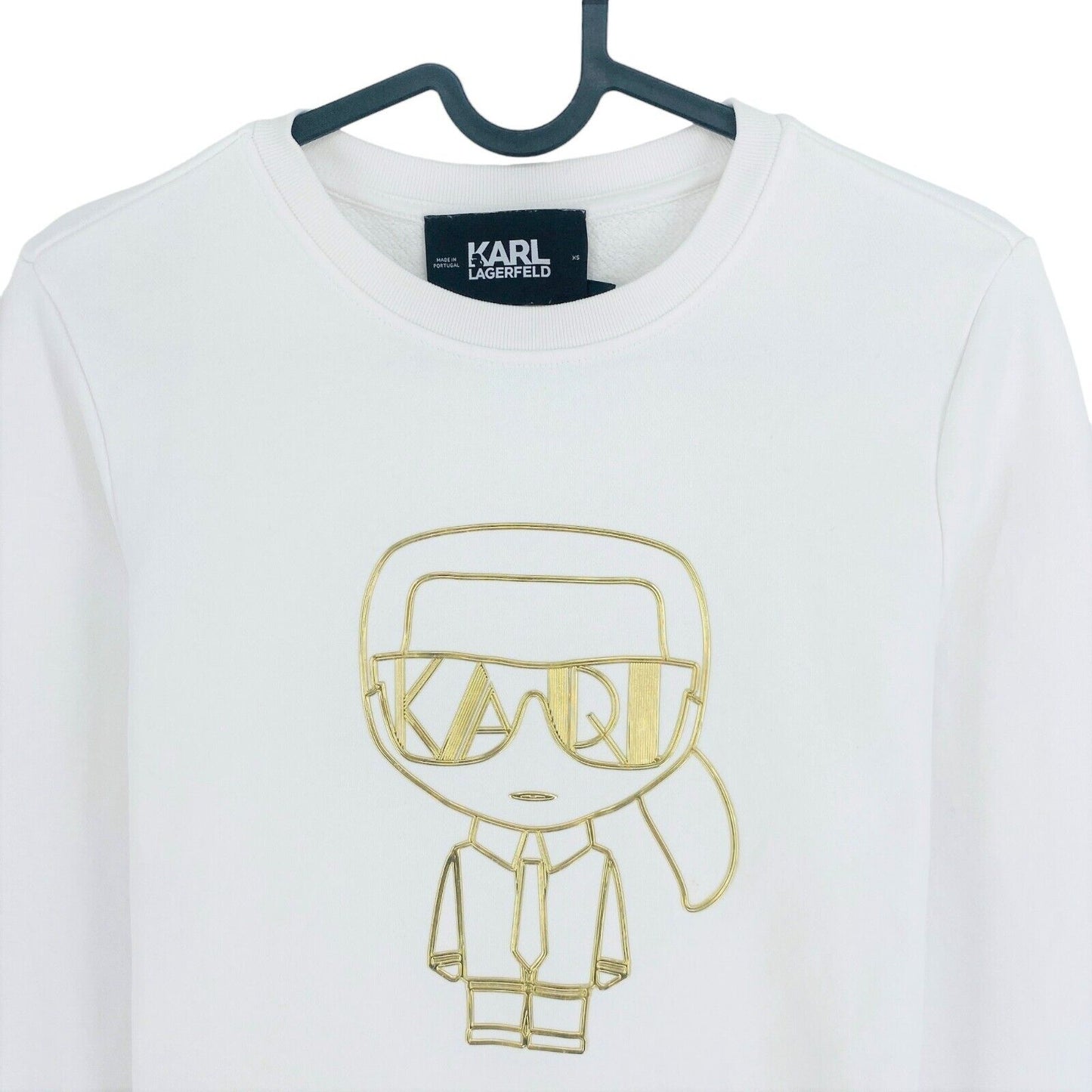 KARL LAGERFELD White Ikonik Karl Outline Crew Neck Jumper Sweater Size XS