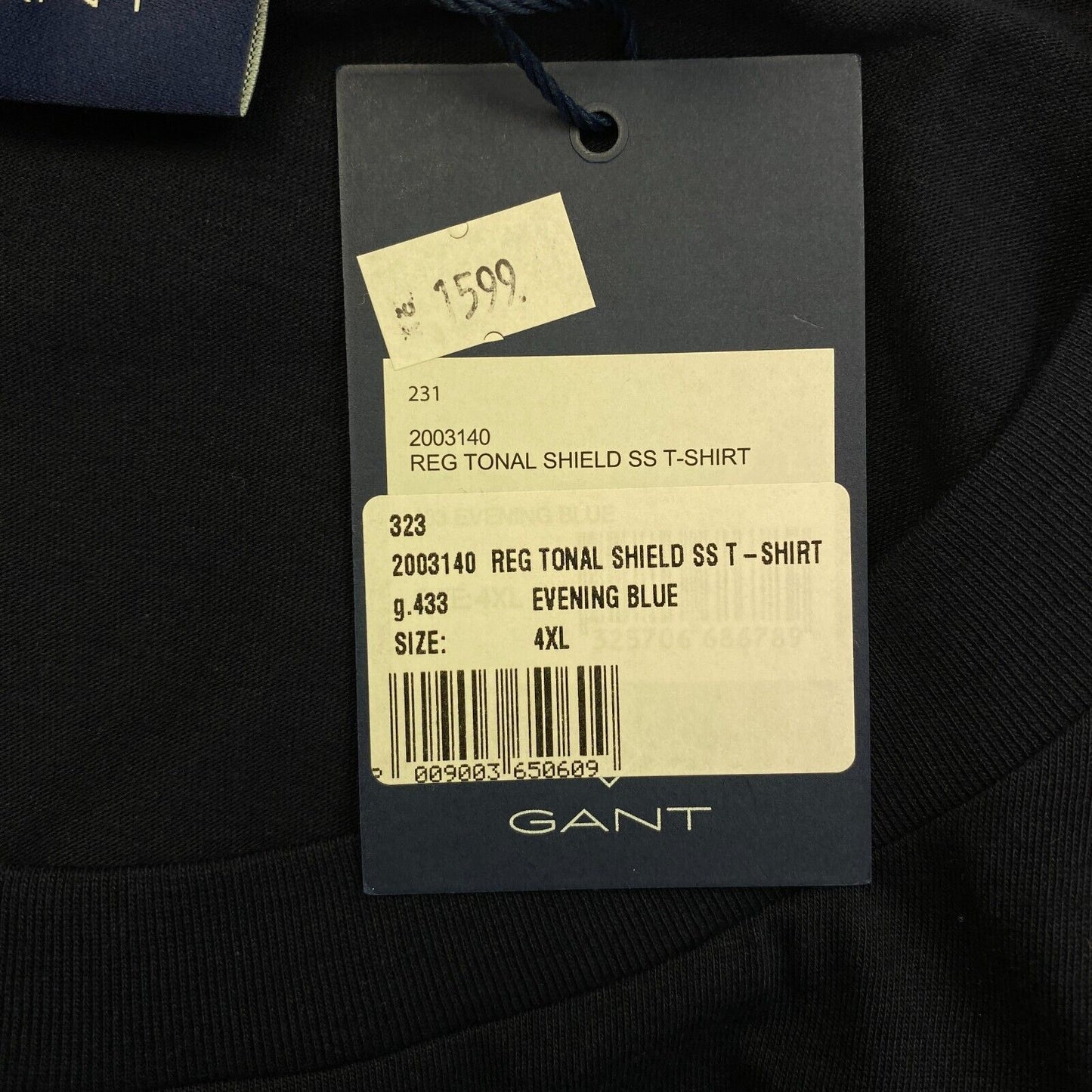 GANT Men Navy Blue Tonal Archive Shield Crew Neck Short Sleeve T Shirt Size 4XL