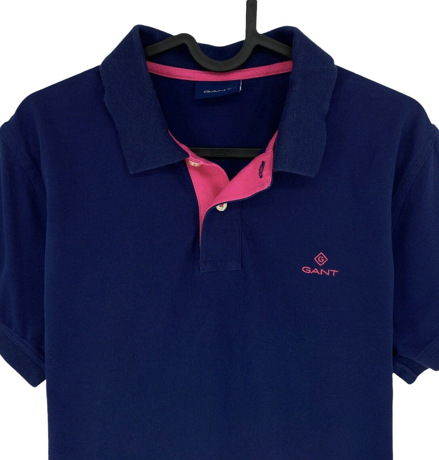 GANT Navy Blue Contrast Collar Pique Rugger Polo Shirt Size S