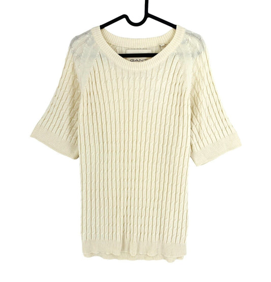 GANT Women Beige Cable Knit Crew Neck SS T Shirt Size 2XL XXL