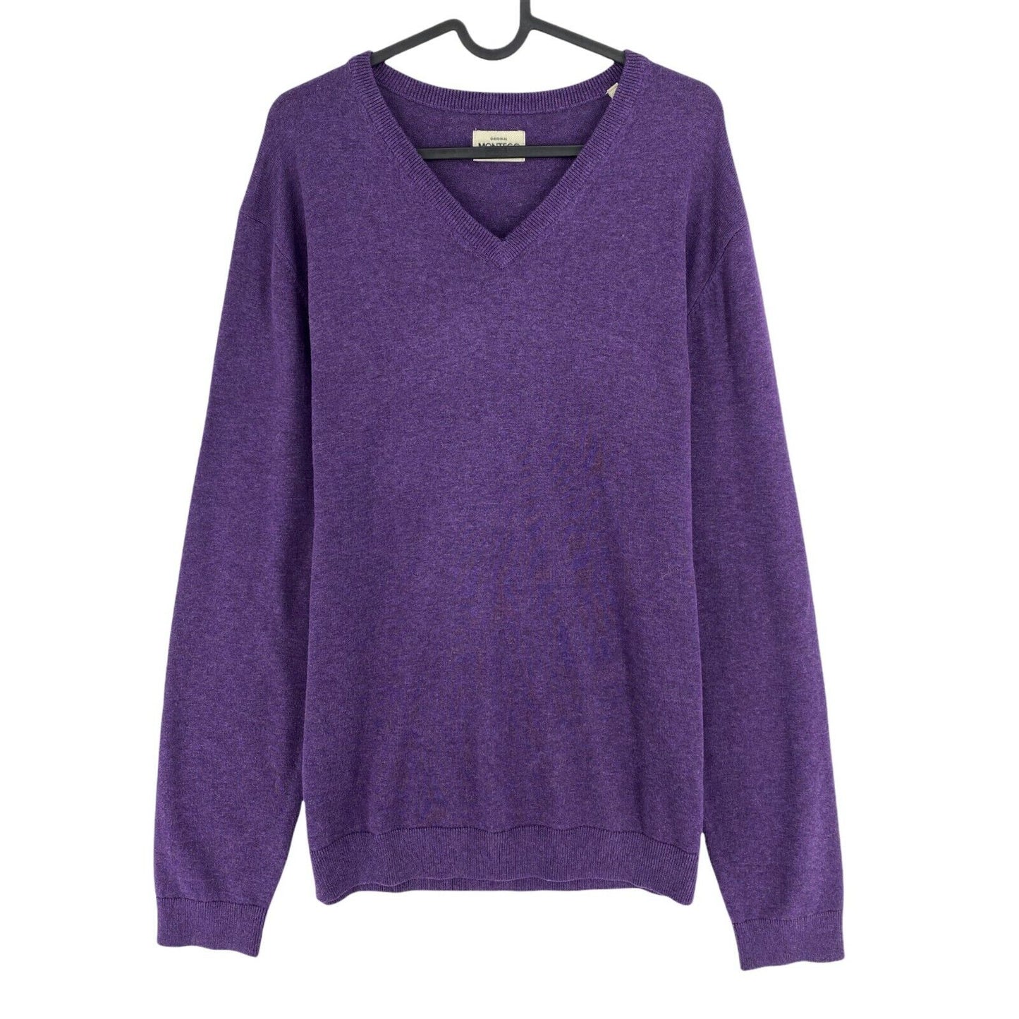 MONTEGO Purple V Neck 100% Cotton Sweater Jumper Size XL