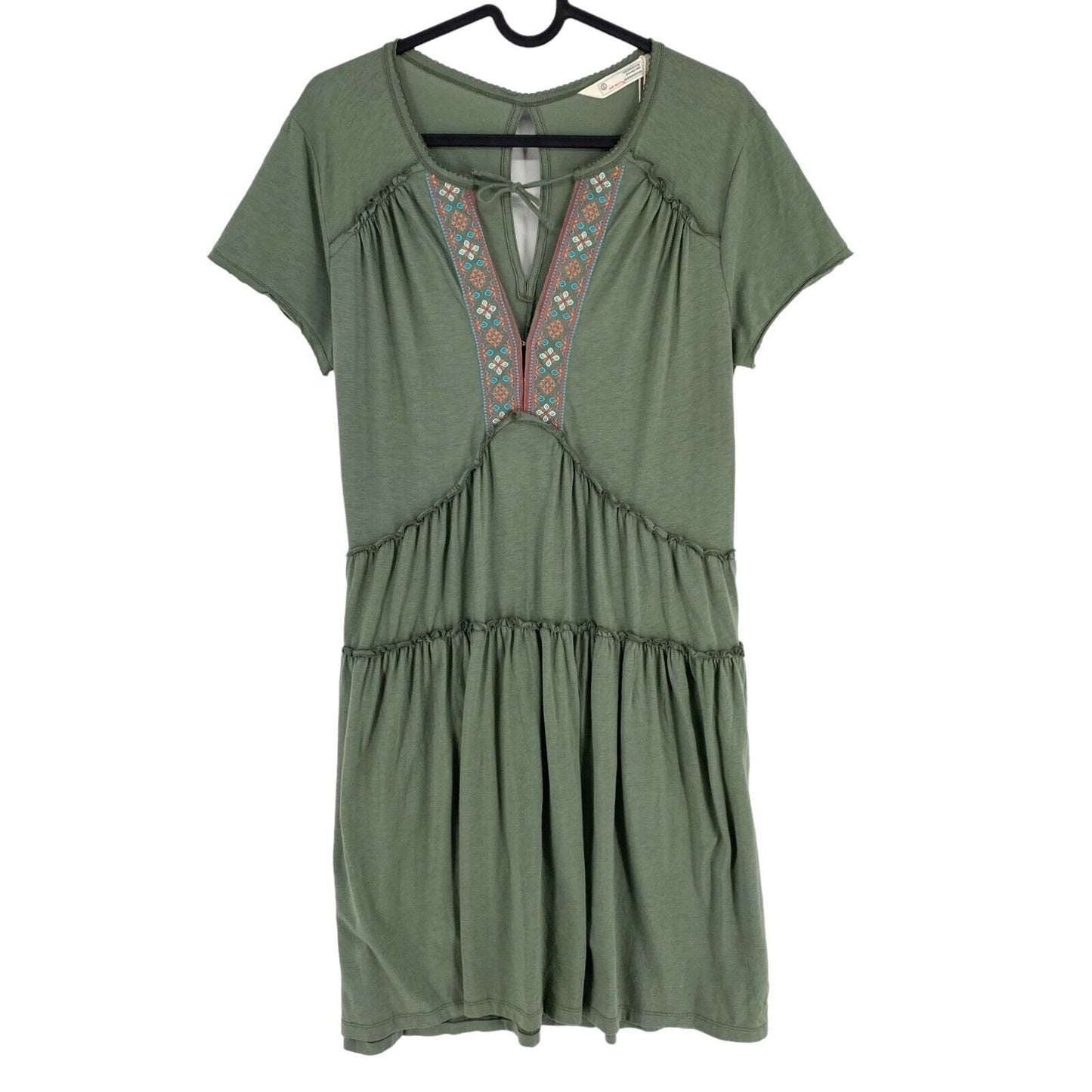 ODD MOLLY Women Green Love Chimes Short Sleeves Dress Size 1 / S