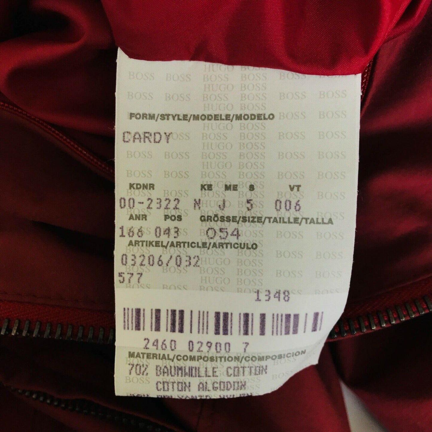 HUGO BOSS Cardy Red Jacket Coat Size EUR 54 US UK 44