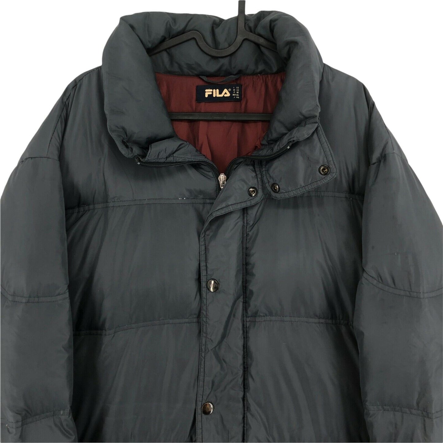 FILA Retro Vintage Dark Grey Down Padded Puffer Coat Jacket Size EU 52 UK/US 42