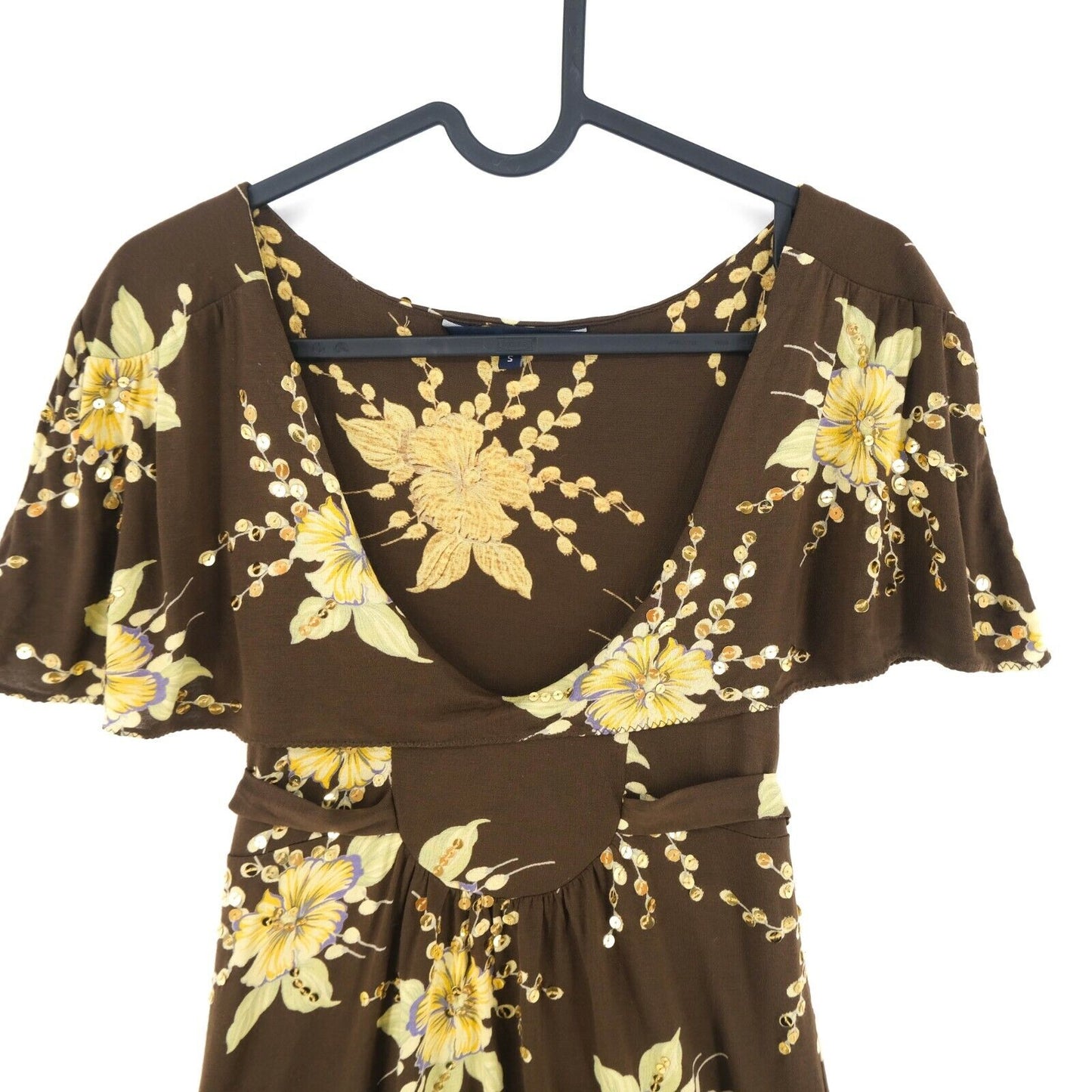 RRP €165 FRENCH CONNECTION Brown Floral Print Scoop Neck Dress Size 10 - S