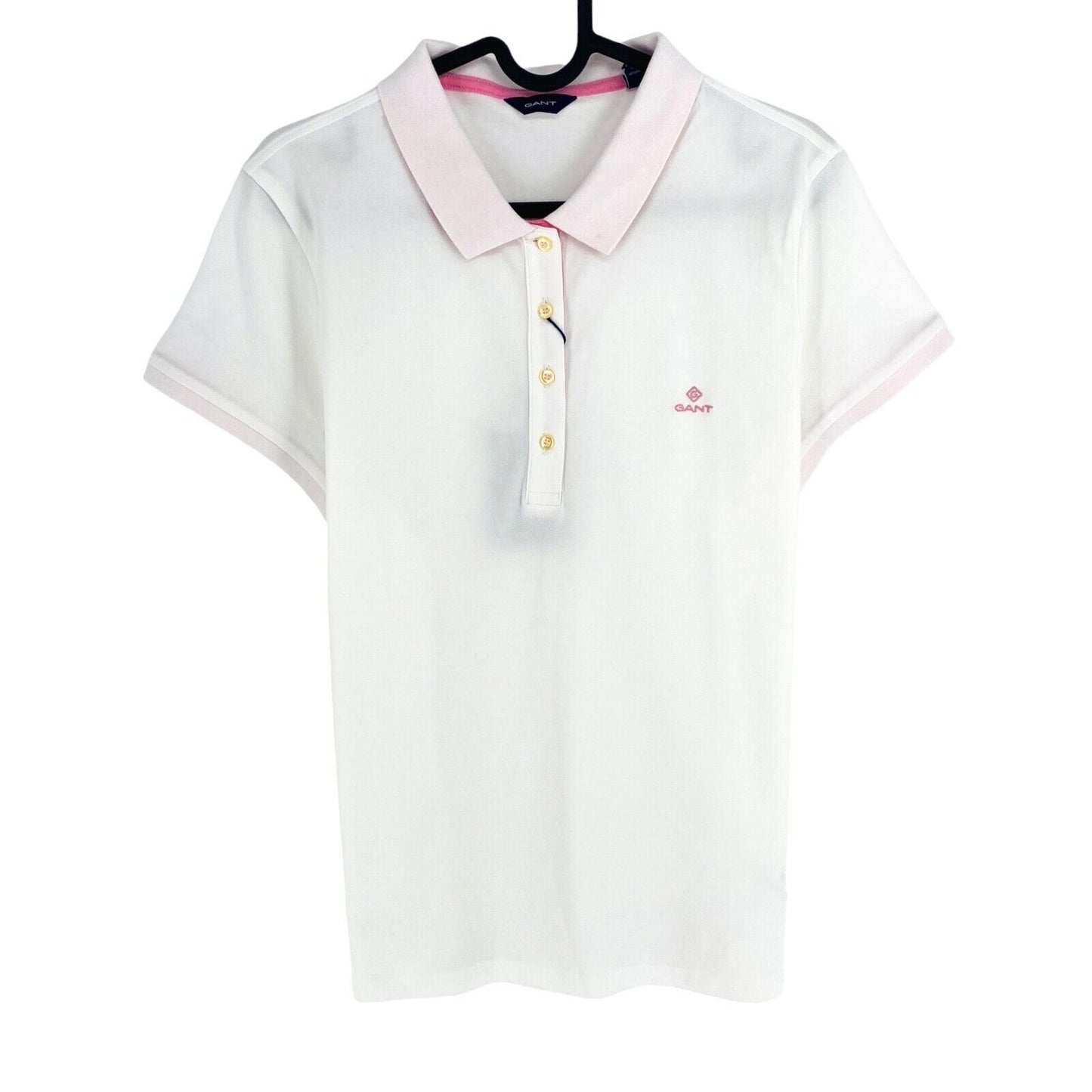 GANT Women White Contrast Collar Pique Short Sleeve Polo Shirt Size XS