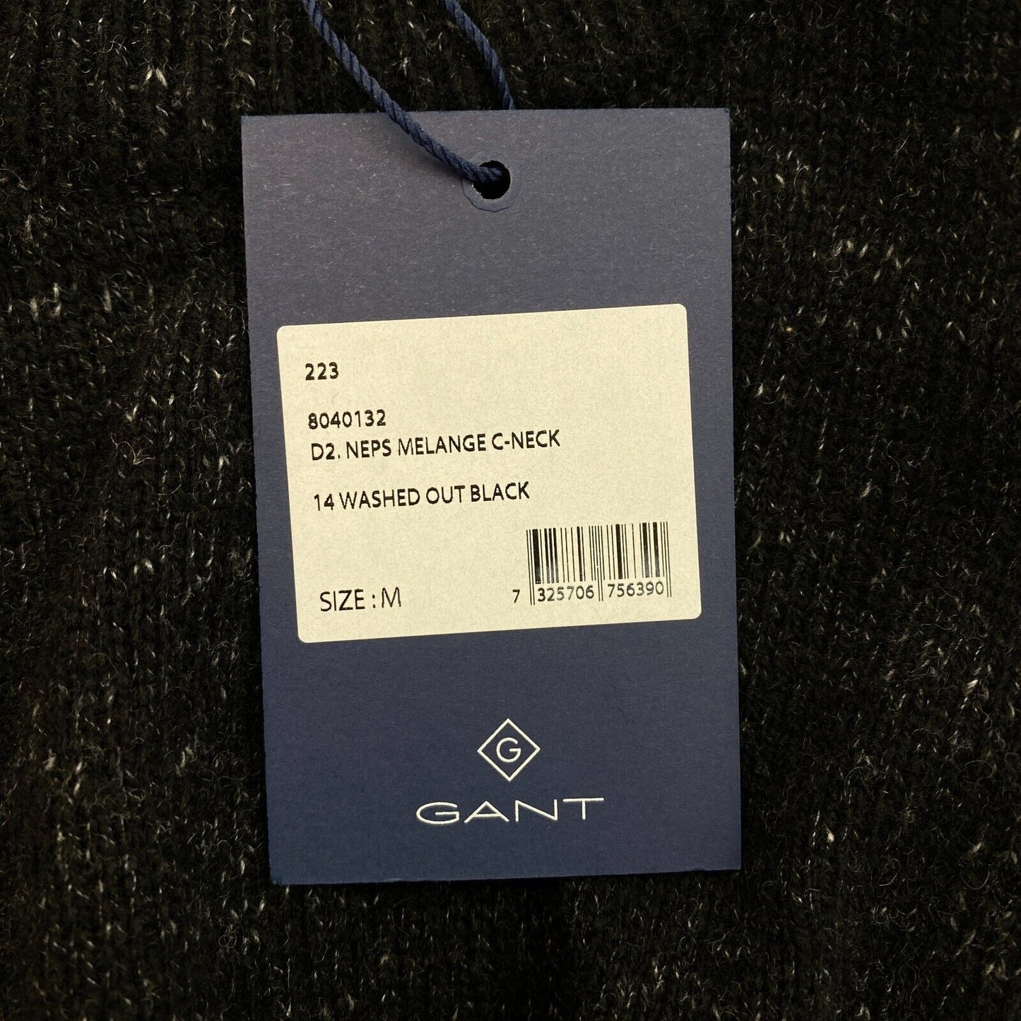 GANT Schwarzer Pullover mit Rundhalsausschnitt und Noppen, Melange, Größe M