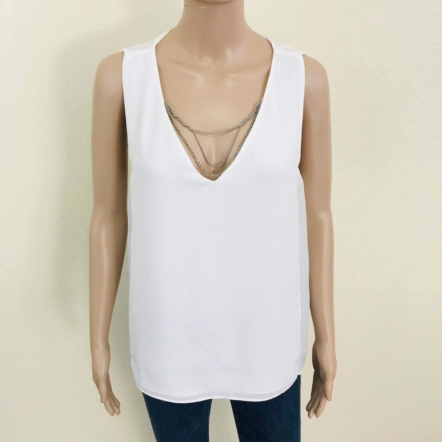 ZARA White Sleeveless T Shirt Top Blouse Size M