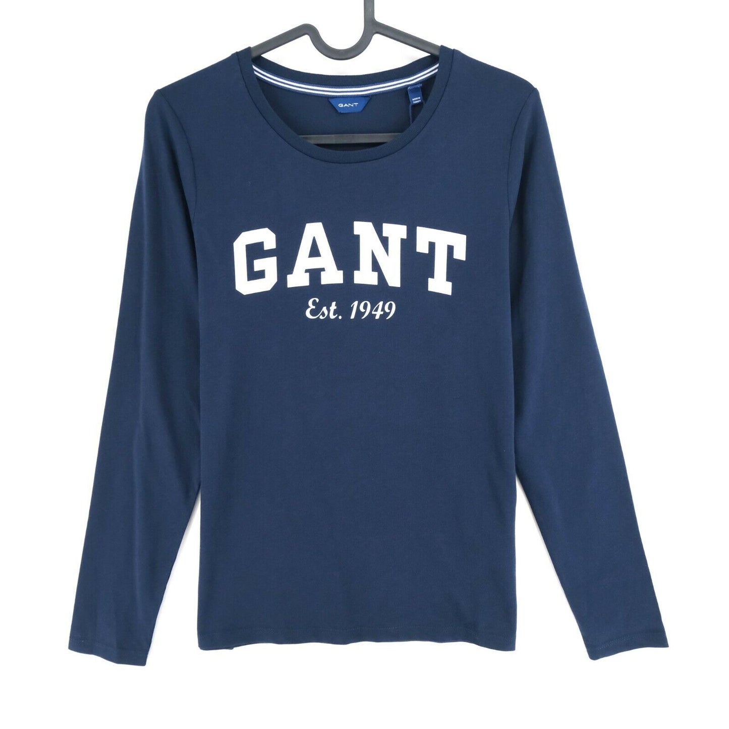 GANT T-shirt à manches longues et col rond bleu marine avec grand logo taille XS