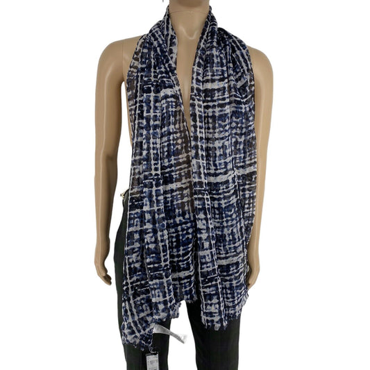 PART TWO Navy Blue Cotton Linen Printed Scarf Shawl