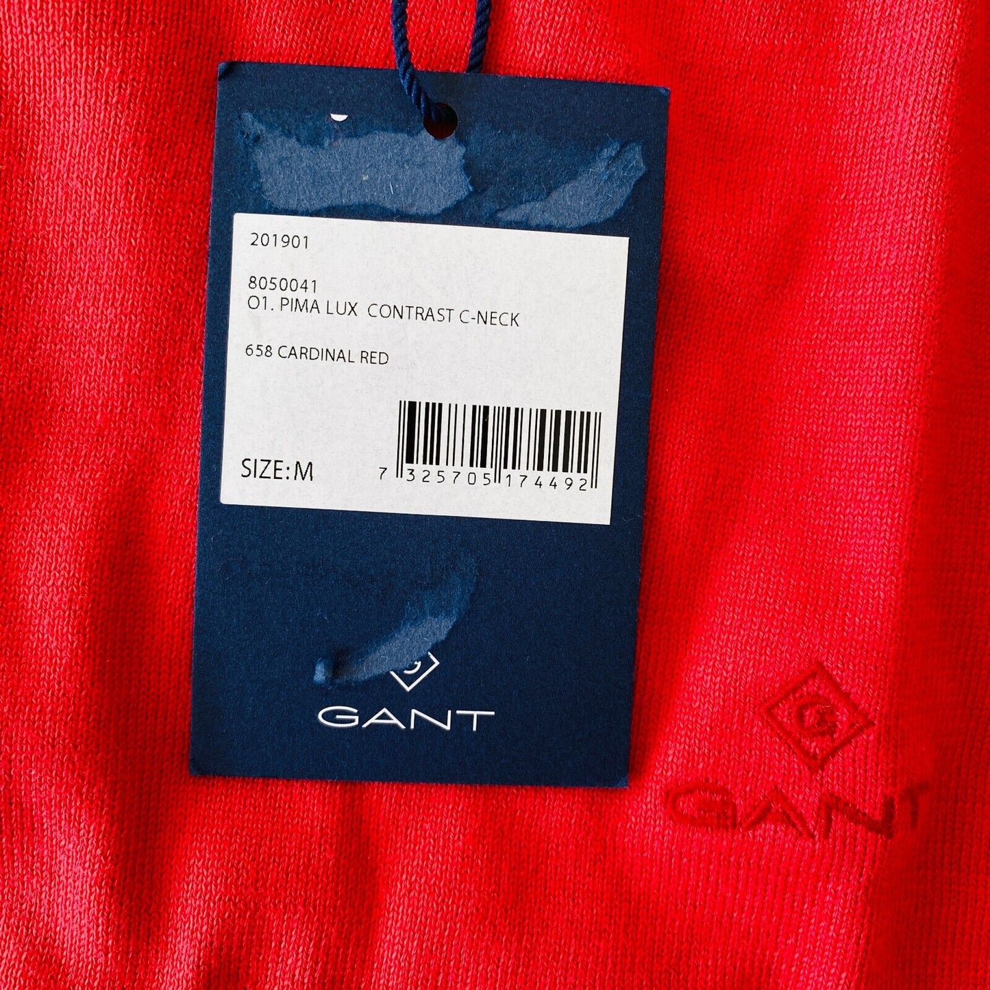 GANT Mens Light Red Pima Lux Contrast Crew Neck Sweater Jumper Size M