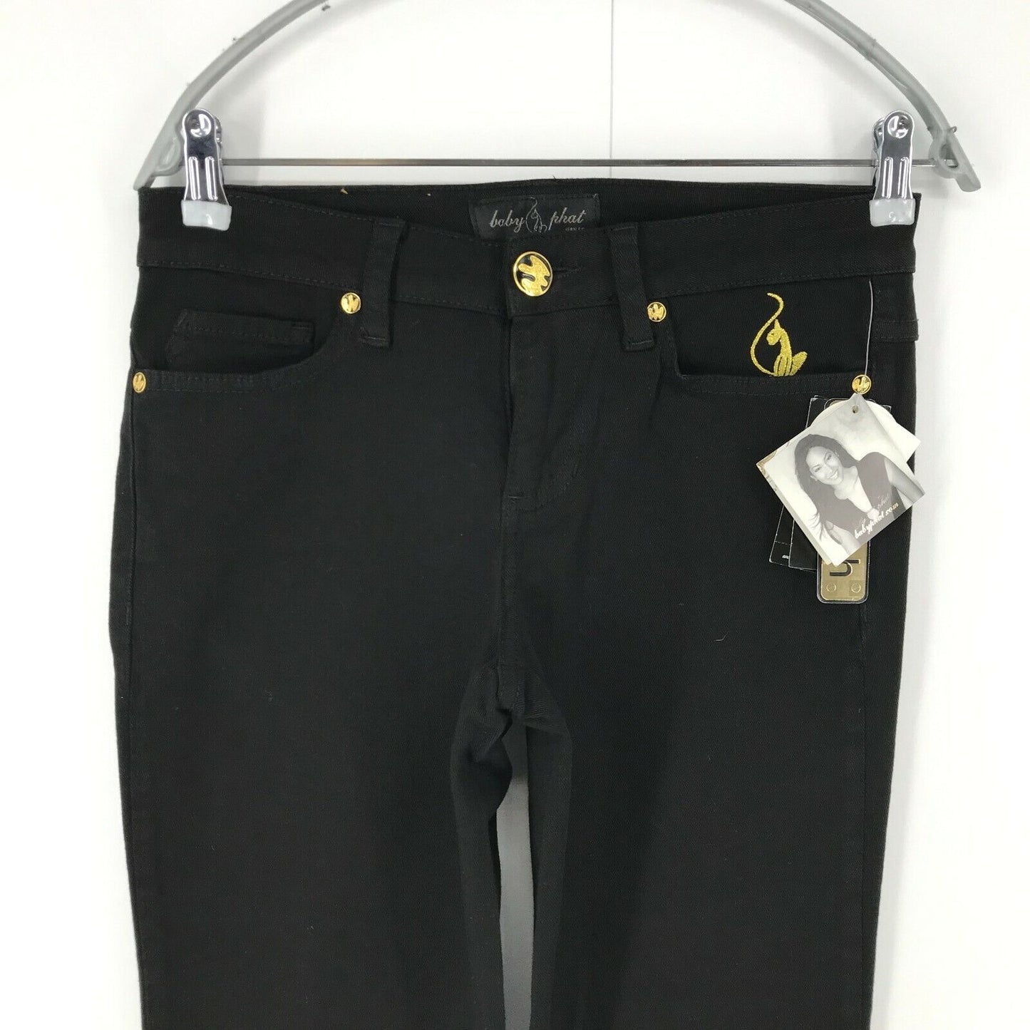 BABY PHAT Women Black Stretch Regular Tapered Fit Jeans Size 5 W29