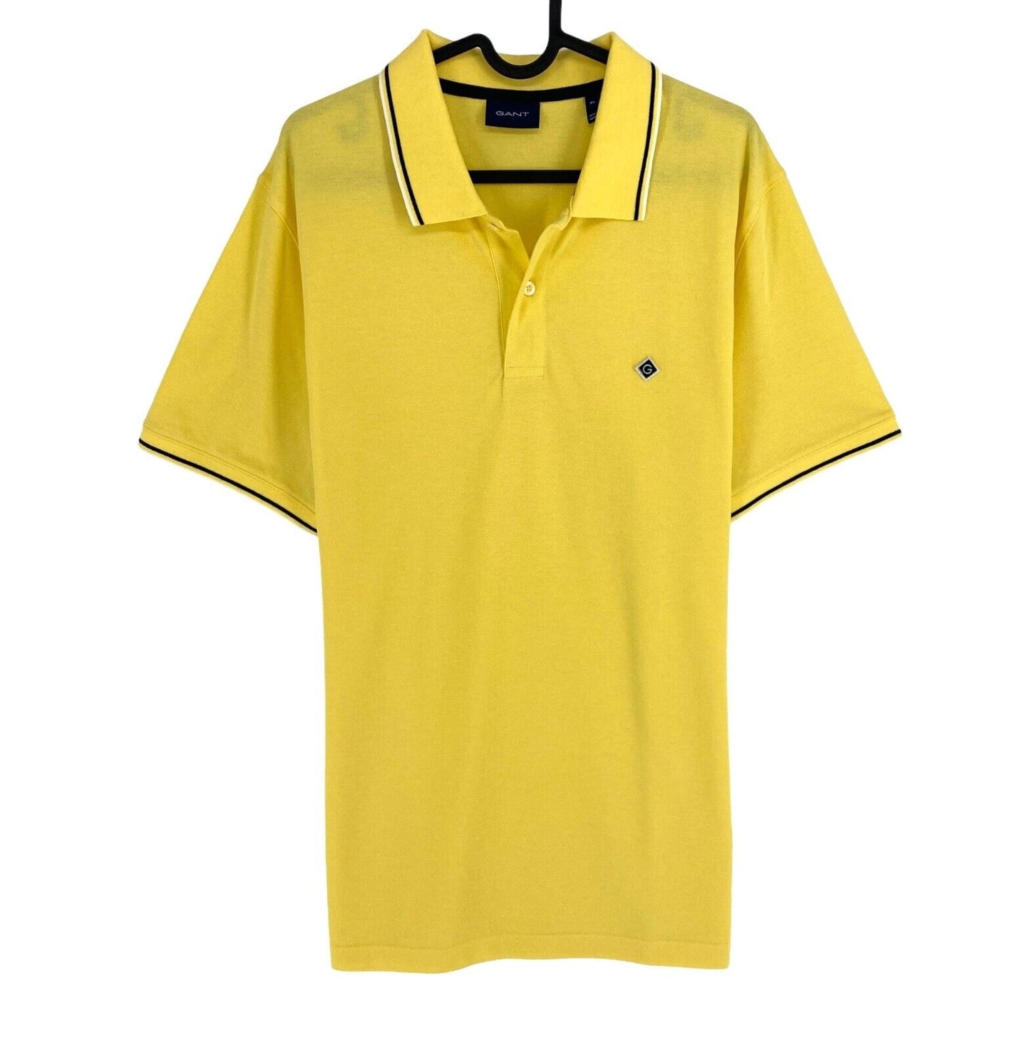 GANT Men Yellow Contrast Tipping Pique Short Sleeves Polo Shirt Size XL