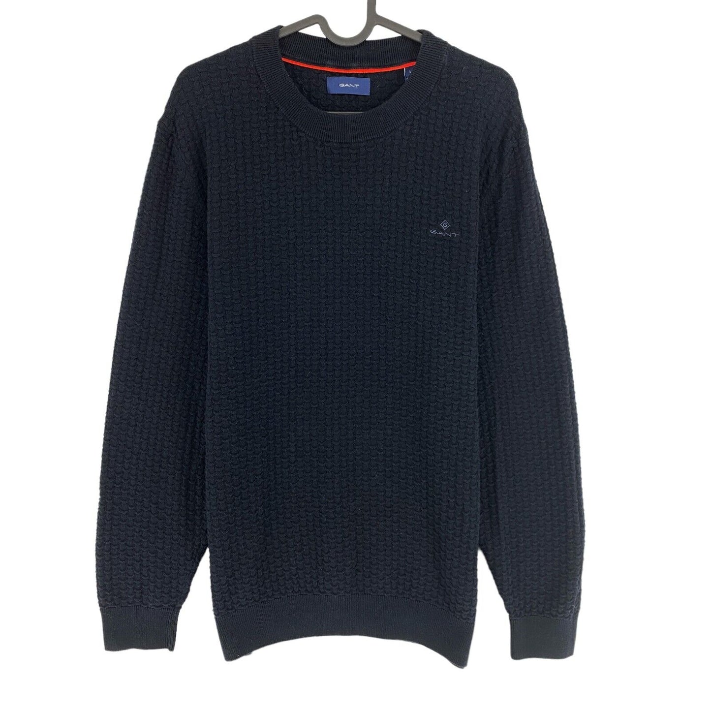 GANT Navy Blue Texture Crew Neck Sweater Jumper Size L