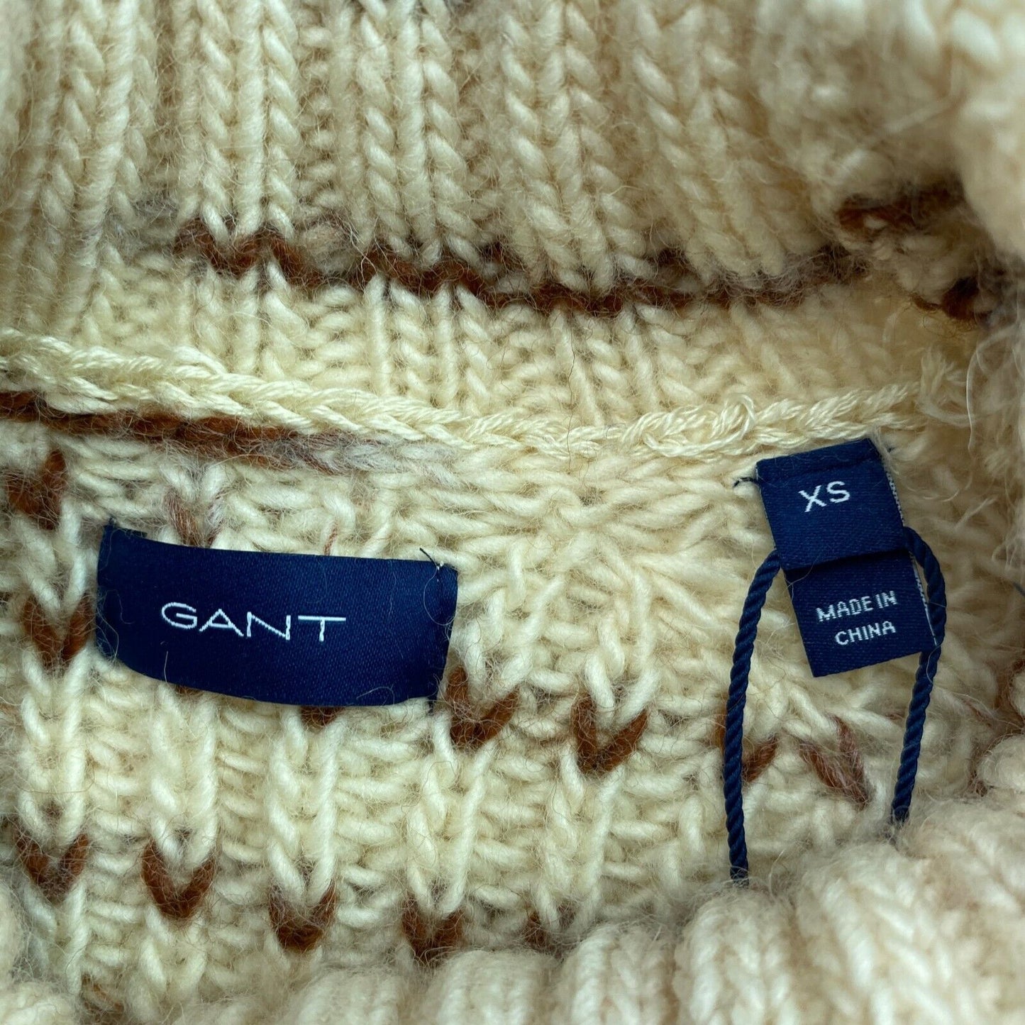 GANT Beige Multicolore Chunky Turtle Neck Sweater Jumper Taille XS