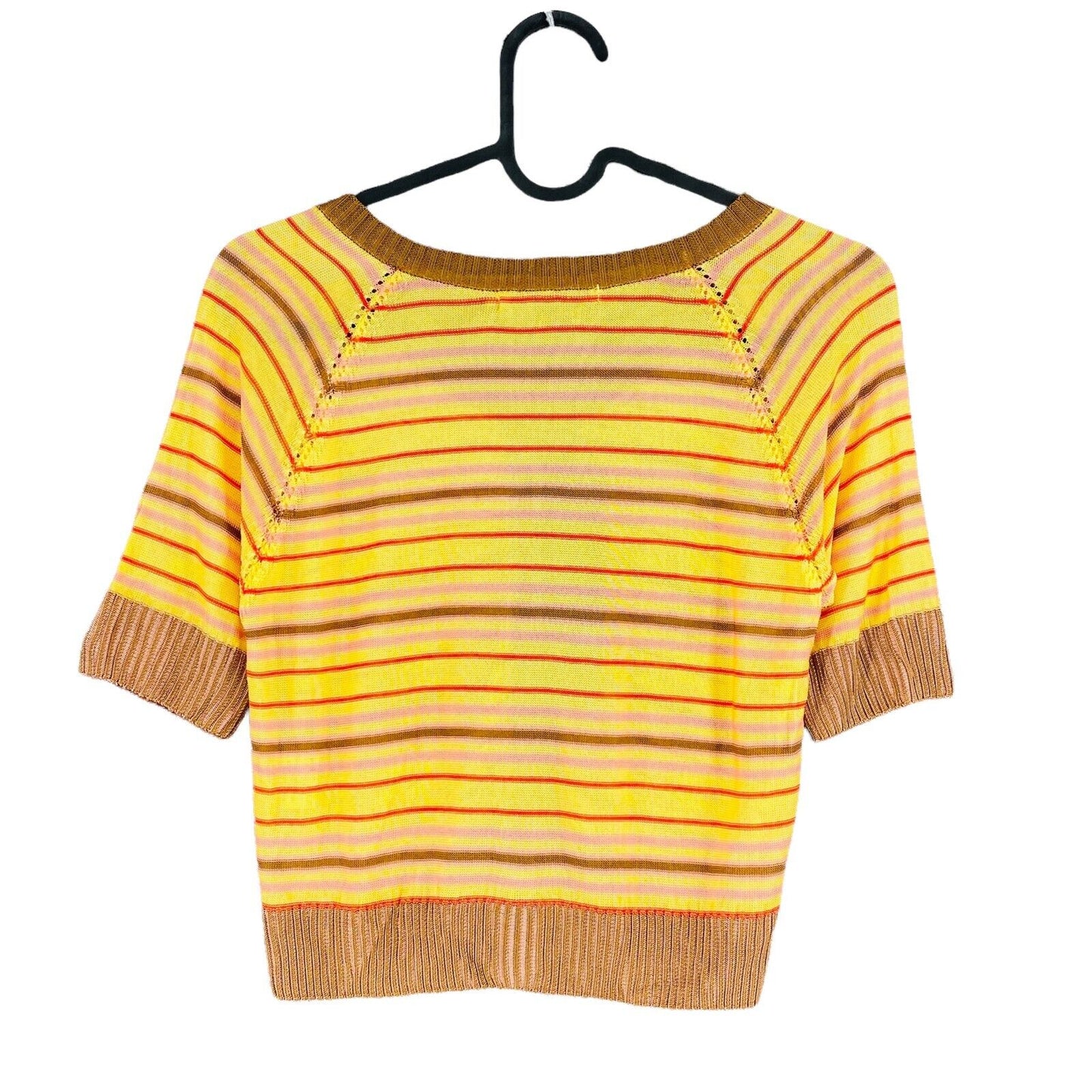 VAN HASSELS Striped Yellow Knit Cardigan Jumper Size EU 38 40 UK 10 12 US 8 10