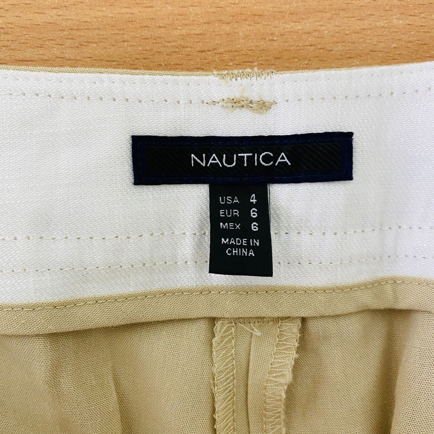 NAUTICA Women Beige Loose Wide Leg Fit Linen Blend Trousers Size USA 4 W30