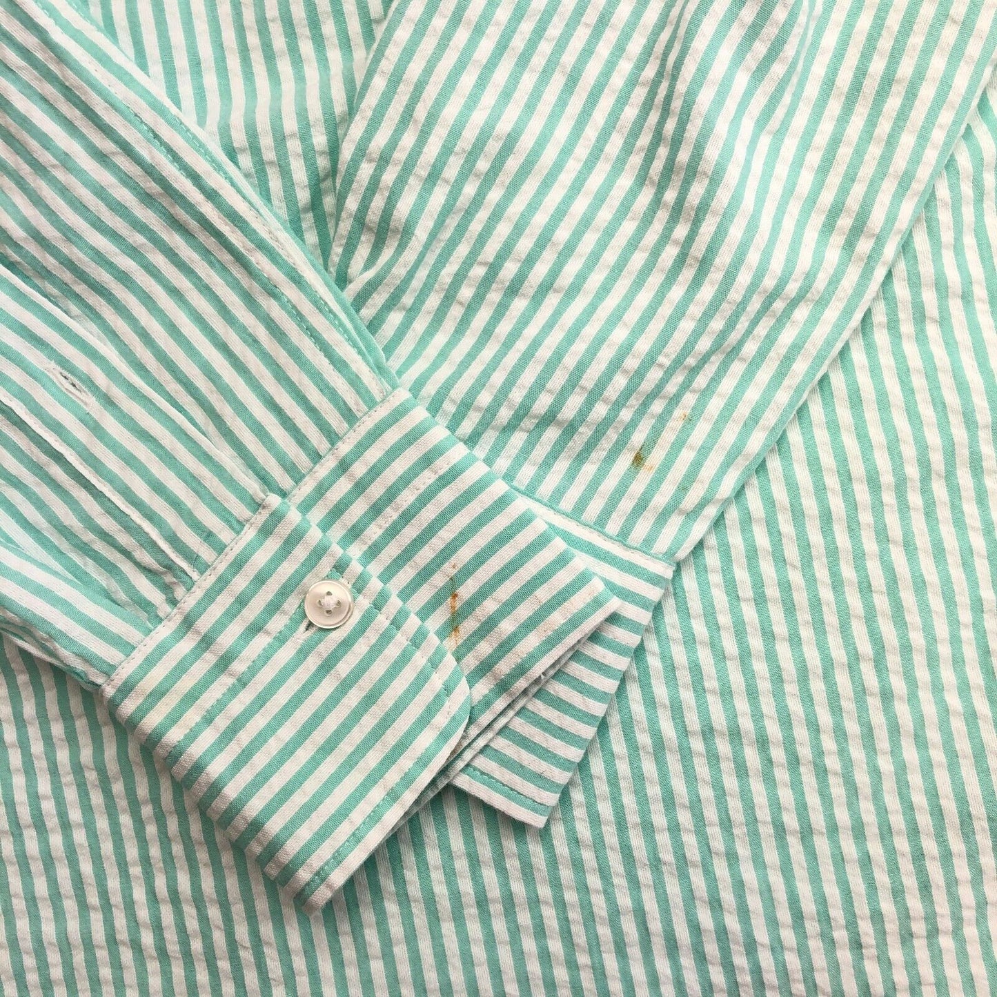 GANT Green Seer Sucker Striped Tech Prep Regular Shirt Size S 37/38 15