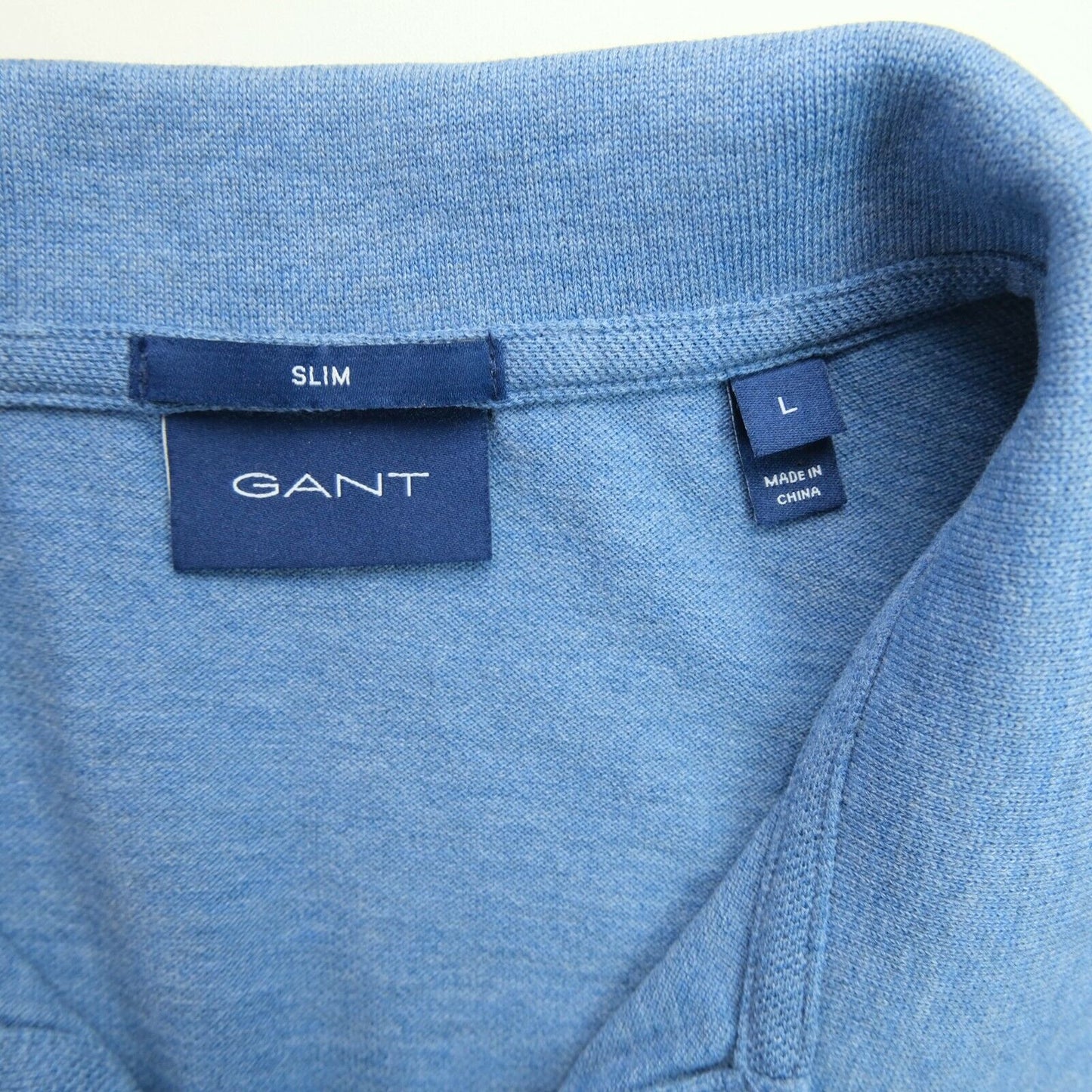 GANT Blue Logo Polo Neck Slim T Shirt Size L