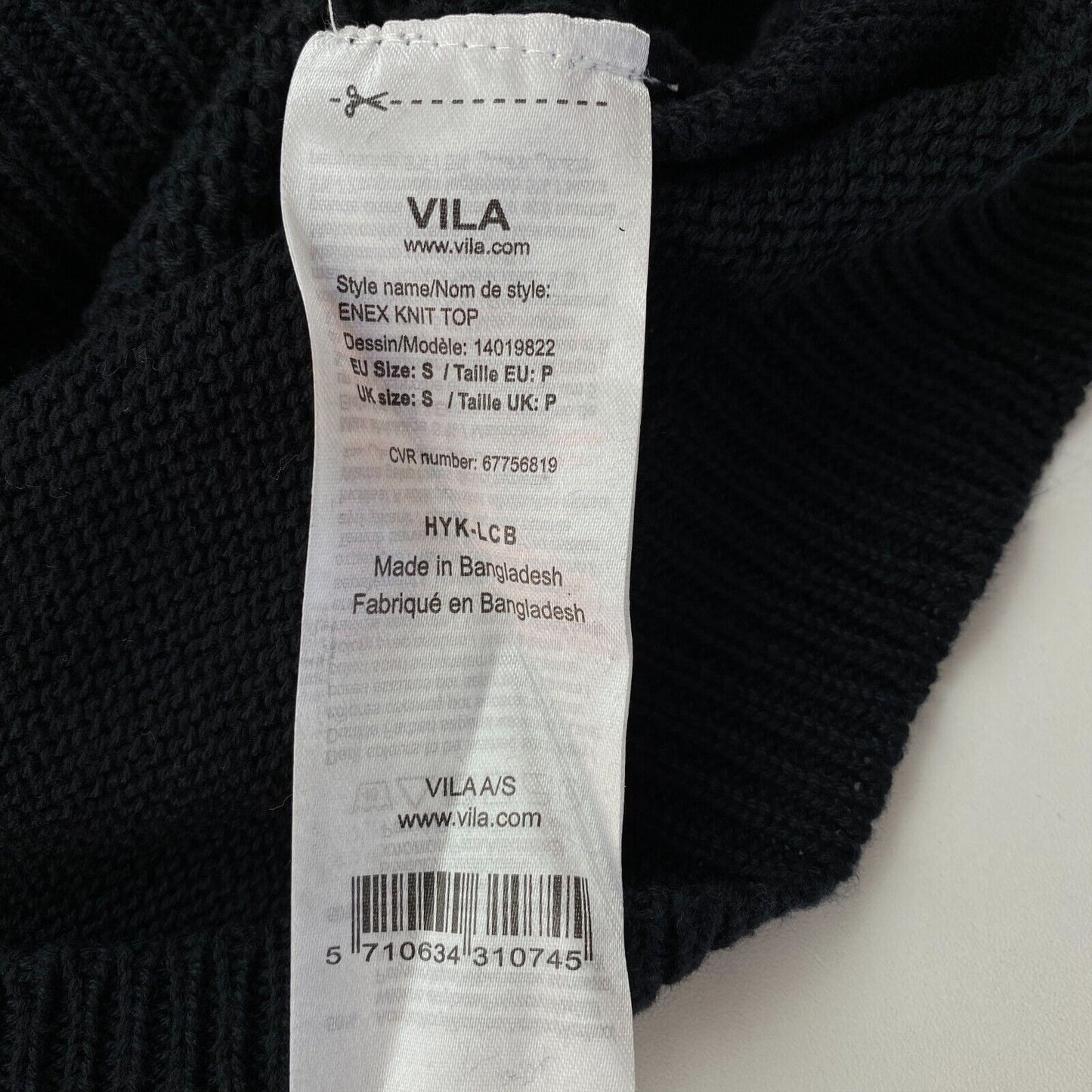 VILA CLOTHES Black Cotton Blend Cable Knit Jumper Sweater Size S