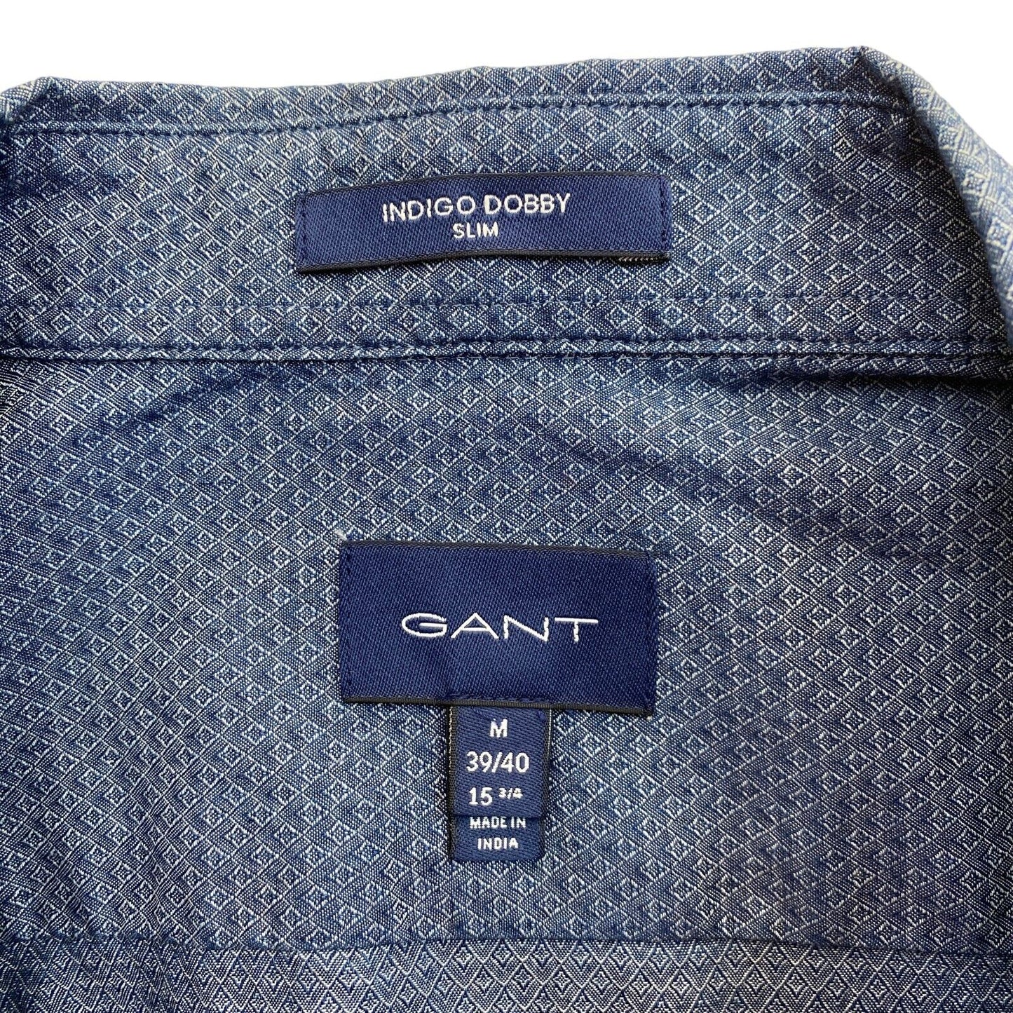 GANT Navy Blue Tech Prep Indigo Dobby Slim Fit Shirt Size M 39/40 15.75