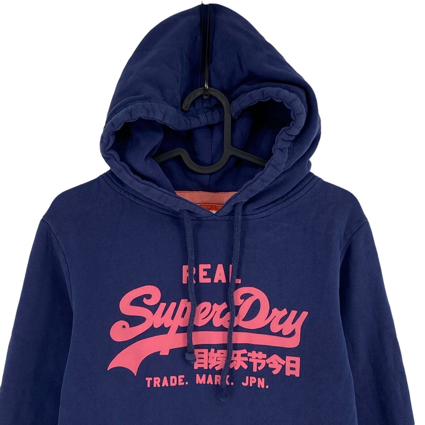 SUPERDRY Bleu Marine Mélange de Coton Pull à Capuche Pull Taille S