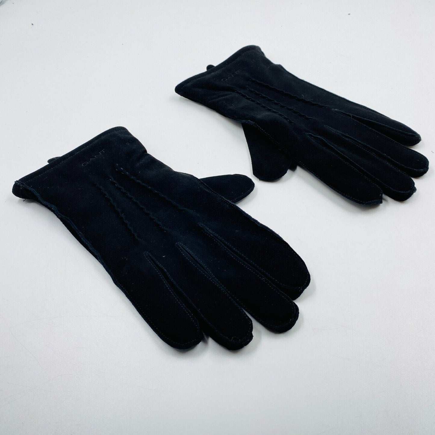 GANT Women Black Suede Leather Cashmere Wool Blend Warm Gloves Size L