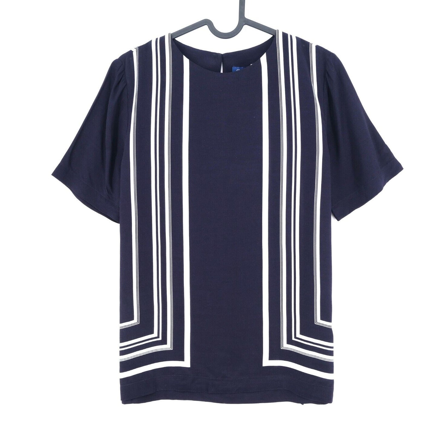 GANT Navy Blue Border Striped Crew Neck Top T Shirt Size EUR 36 UK 10 US 8