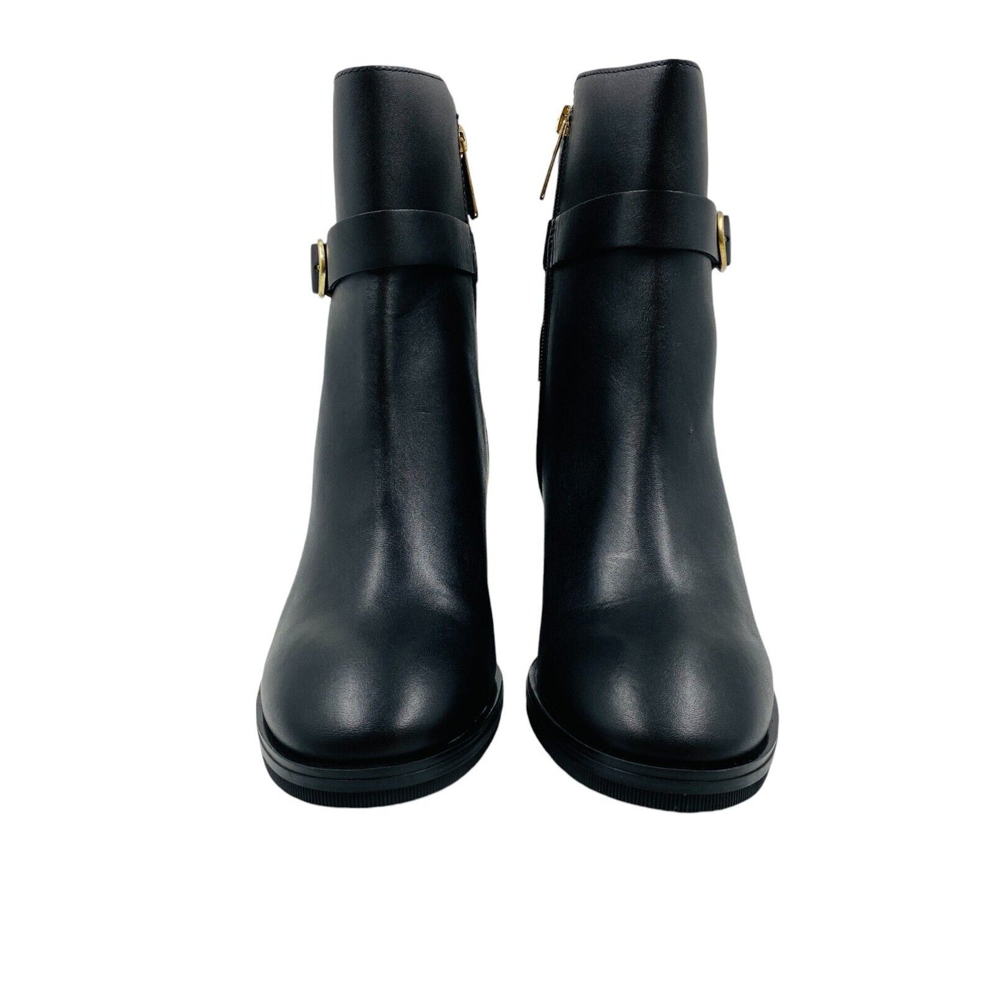 Tommy Hilfiger Women Black Belted Leather Heeled Boots EUR 39 US 8.5 UK 6