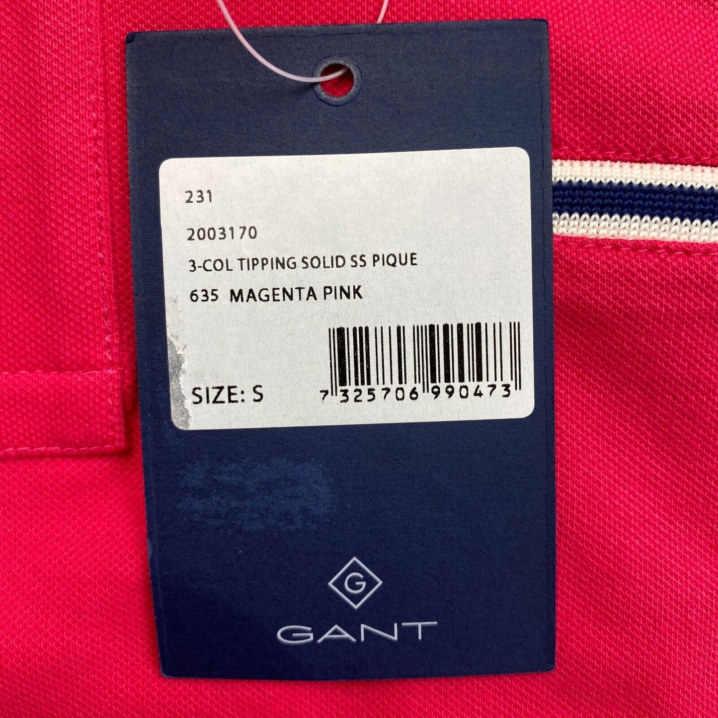 GANT Men Pink 3-Col Tipping Solid Pique Short Sleeves Polo Shirt Size S