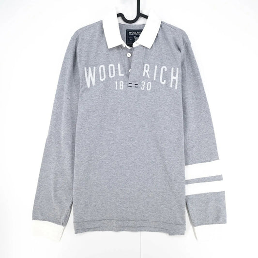 WOOLRICH Mens Grey Logo Rugby Polo Neck Jumper Sweater Pullover Size L