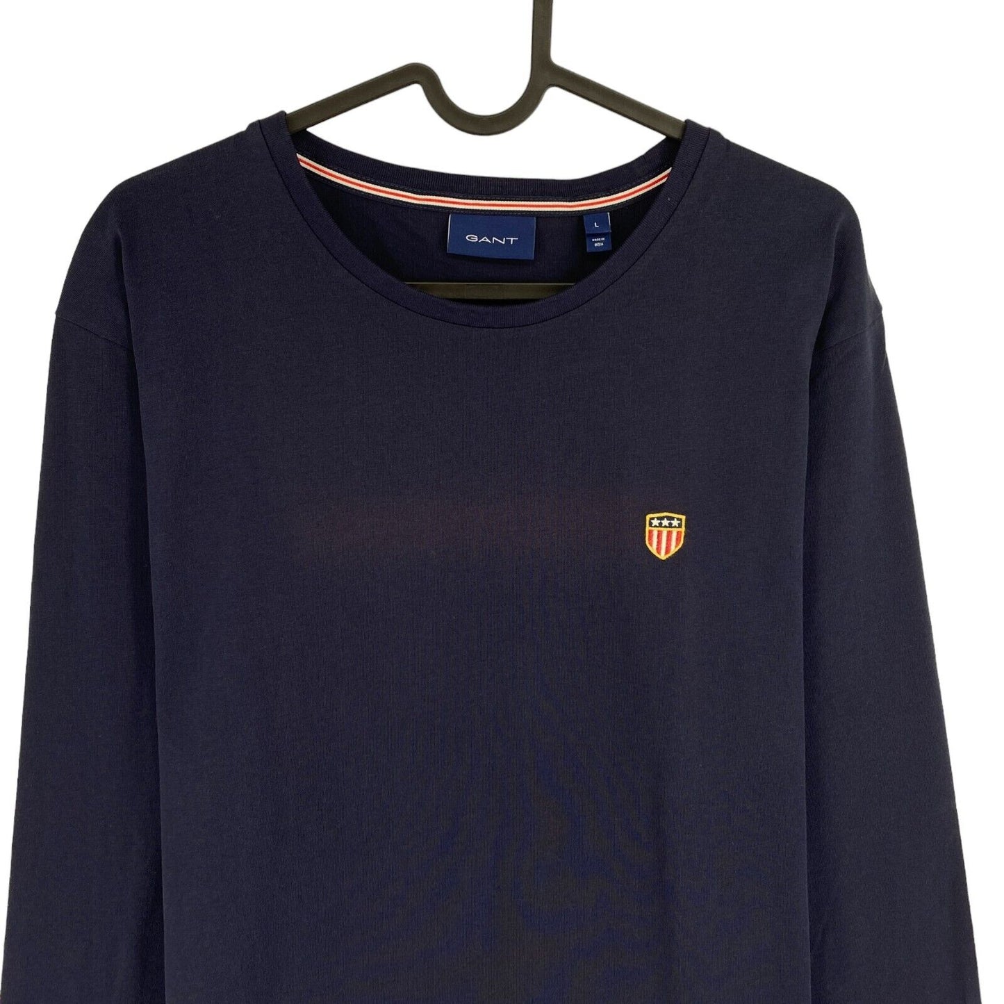 GANT Men Navy Blue Retro Shield Crew Neck Long Sleeves T Shirt Size L