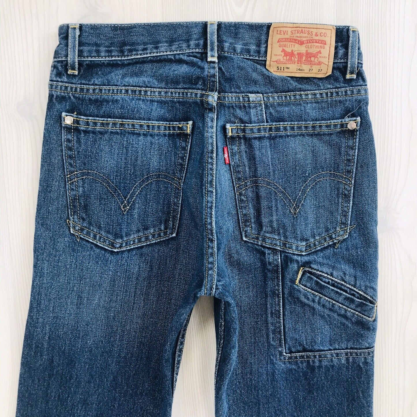 Vintage Levi's 511 Boys Dark Blue Slim Skinny Fit Jeans 14 Reg / W27 L27