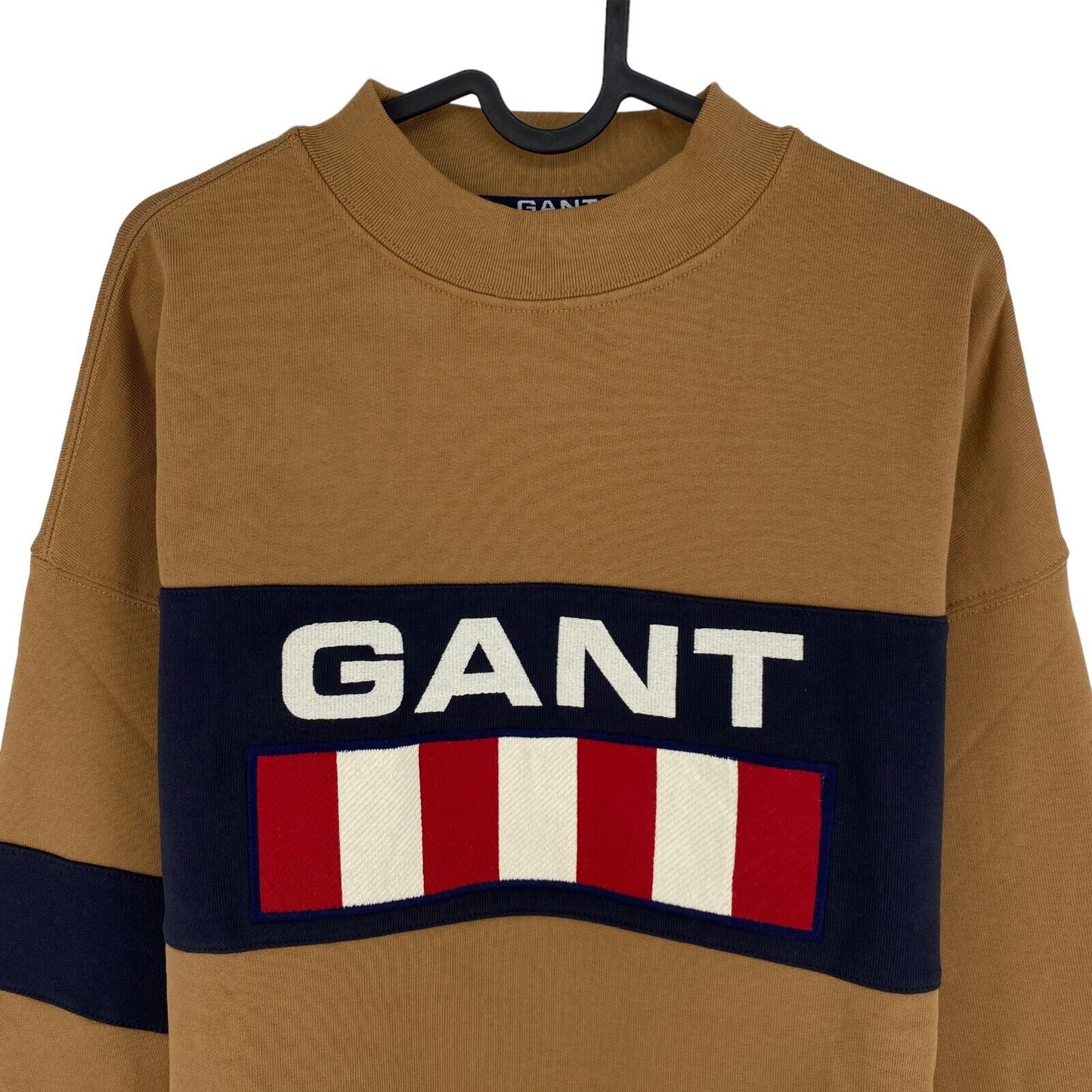 GANT Brown Retro Logo Block Crew Neck Jumper Sweater Size XS