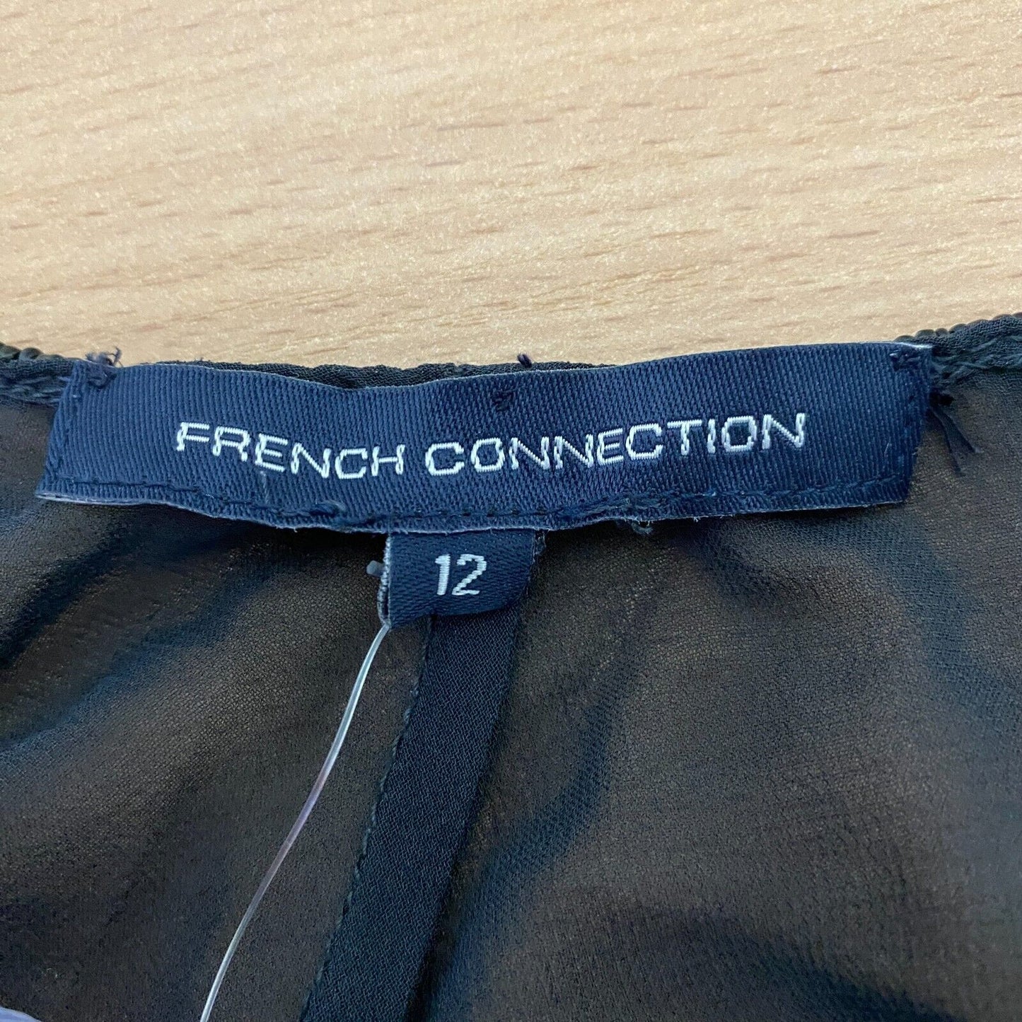 FRENCH CONNECTION Débardeur Noir Transparent Col V 100% Soie Taille 12 - M