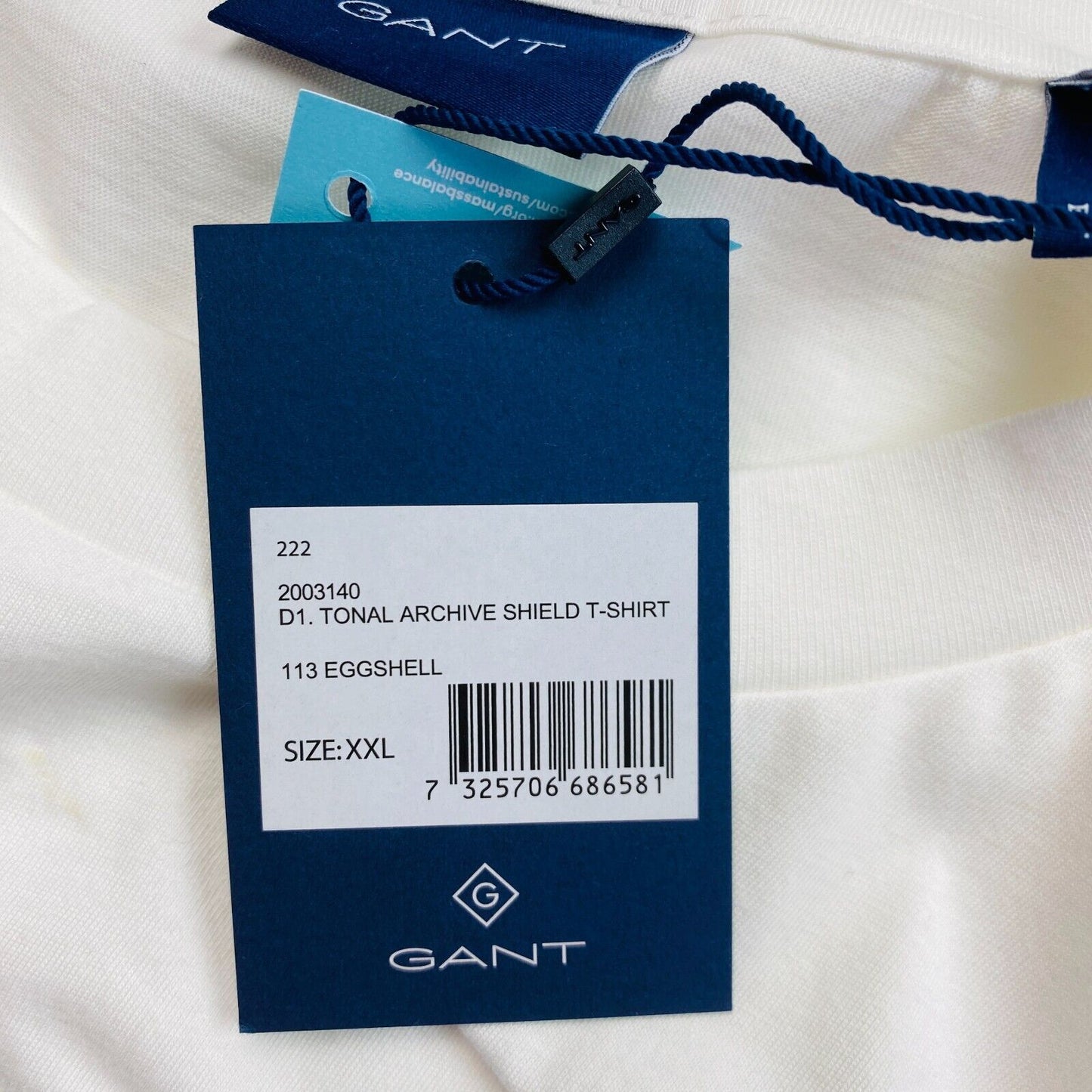 GANT White Tonal Archive Shield Crew Neck Short Sleeve T Shirt Size 2XL XXL