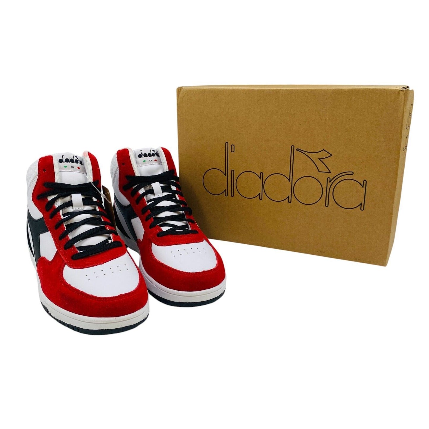 DIADORA Mens Red Black Suede Leather High Top Shoes Sneakers EUR 41 UK 7.5 US 8