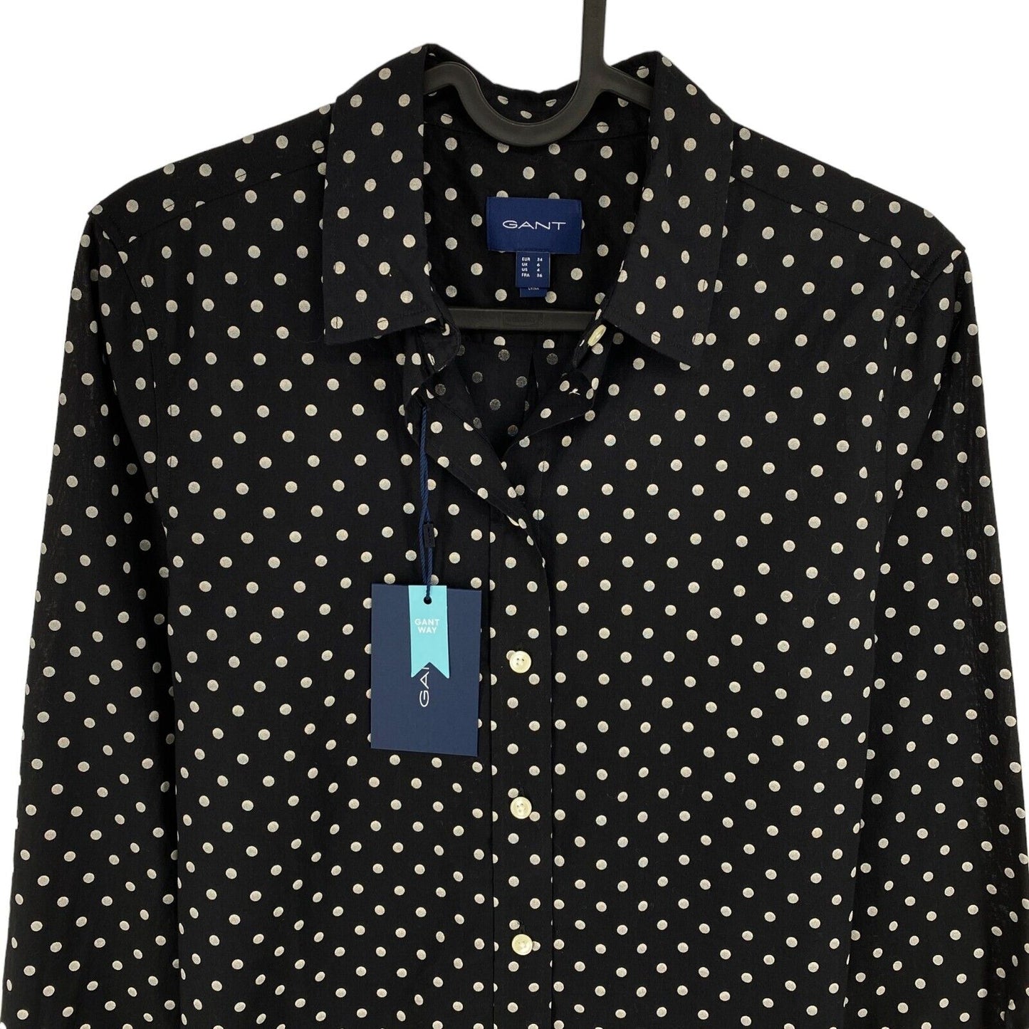 GANT Black Regular Polka Dot Cotton Voile Shirt Size EU 34 UK 6 US 4