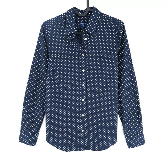 GANT Women Navy Blue Stretch Broadcloth Dot Shirt Size EU 34 UK 8 US 4