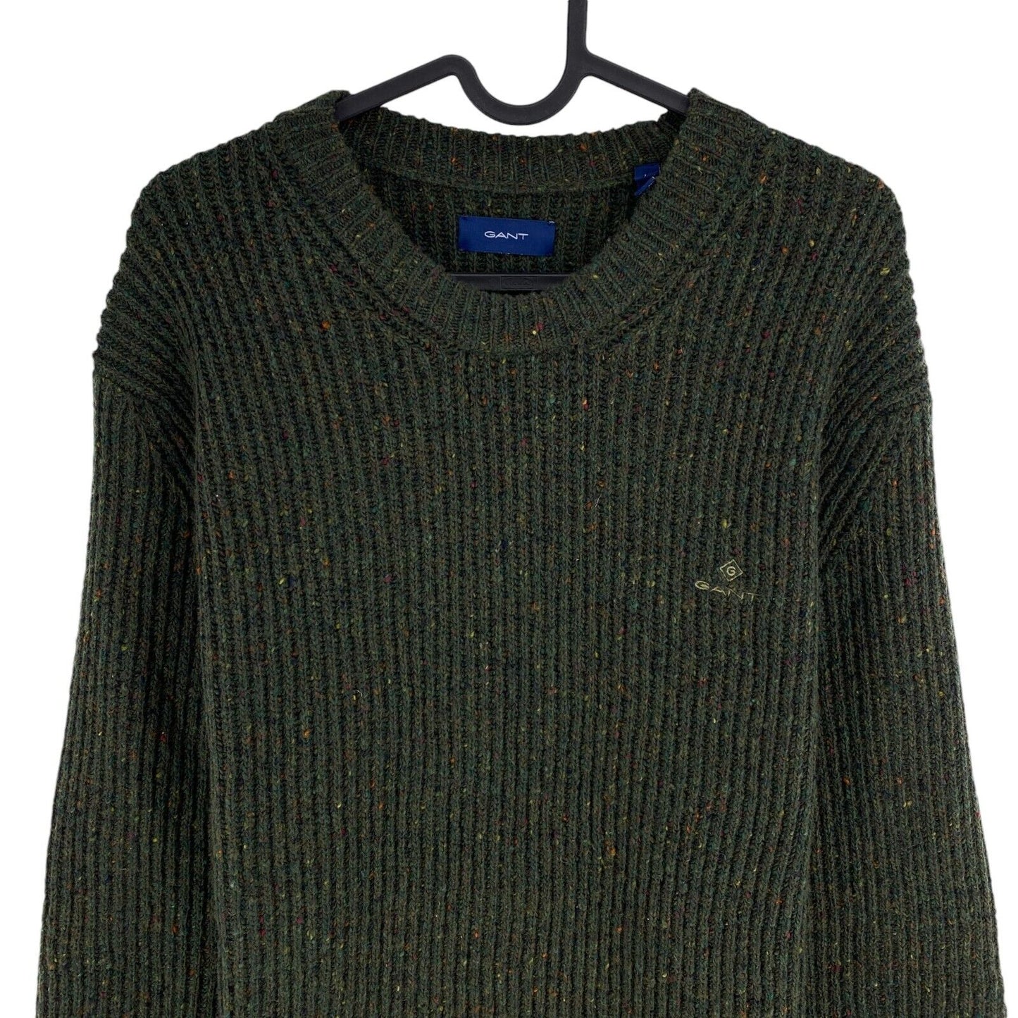 GANT Men Dark Green Neps Crew Neck Sweater Jumper Size L