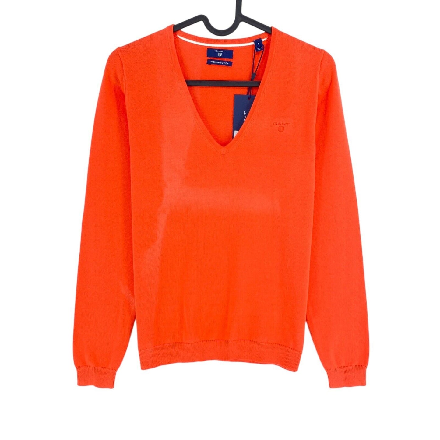 RRP €111 GANT Orange-Pink Lightweight Cotton V Neck Sweater Pullover Size S