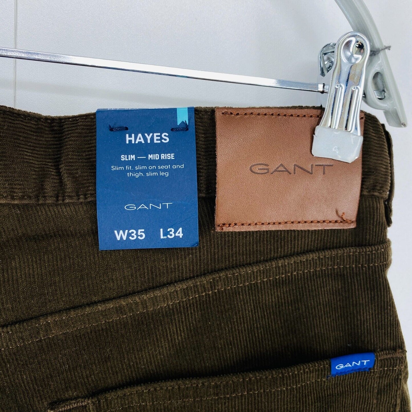 GANT HAYES Mens Dark Brown Slim Fit Corduroy Jeans Trousers Size W35 L34