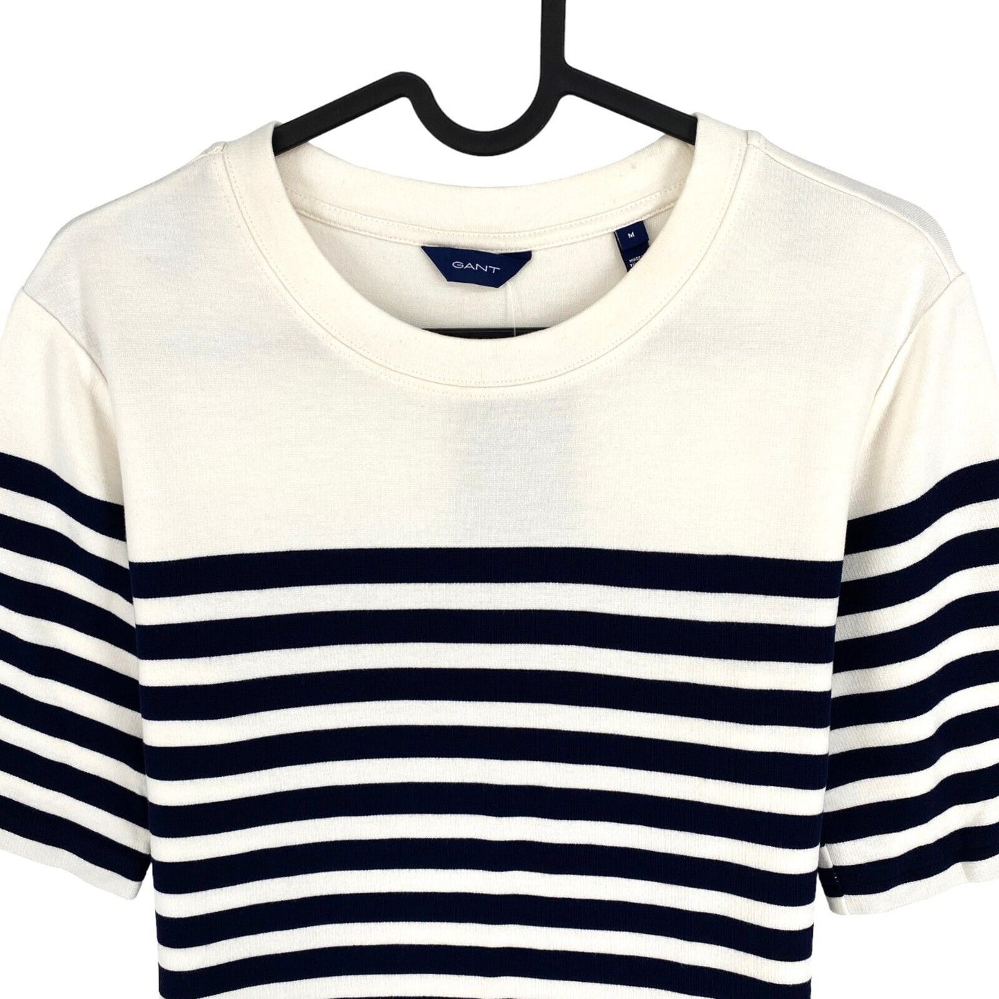 GANT Women White Striped Short Sleeves Crew Neck T Shirt Size M