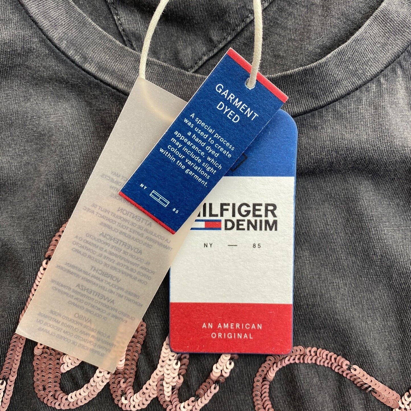 TOMMY HILFIGER Denim Women Grey Logo Crew Neck Short Sleeve T Shirt Size S