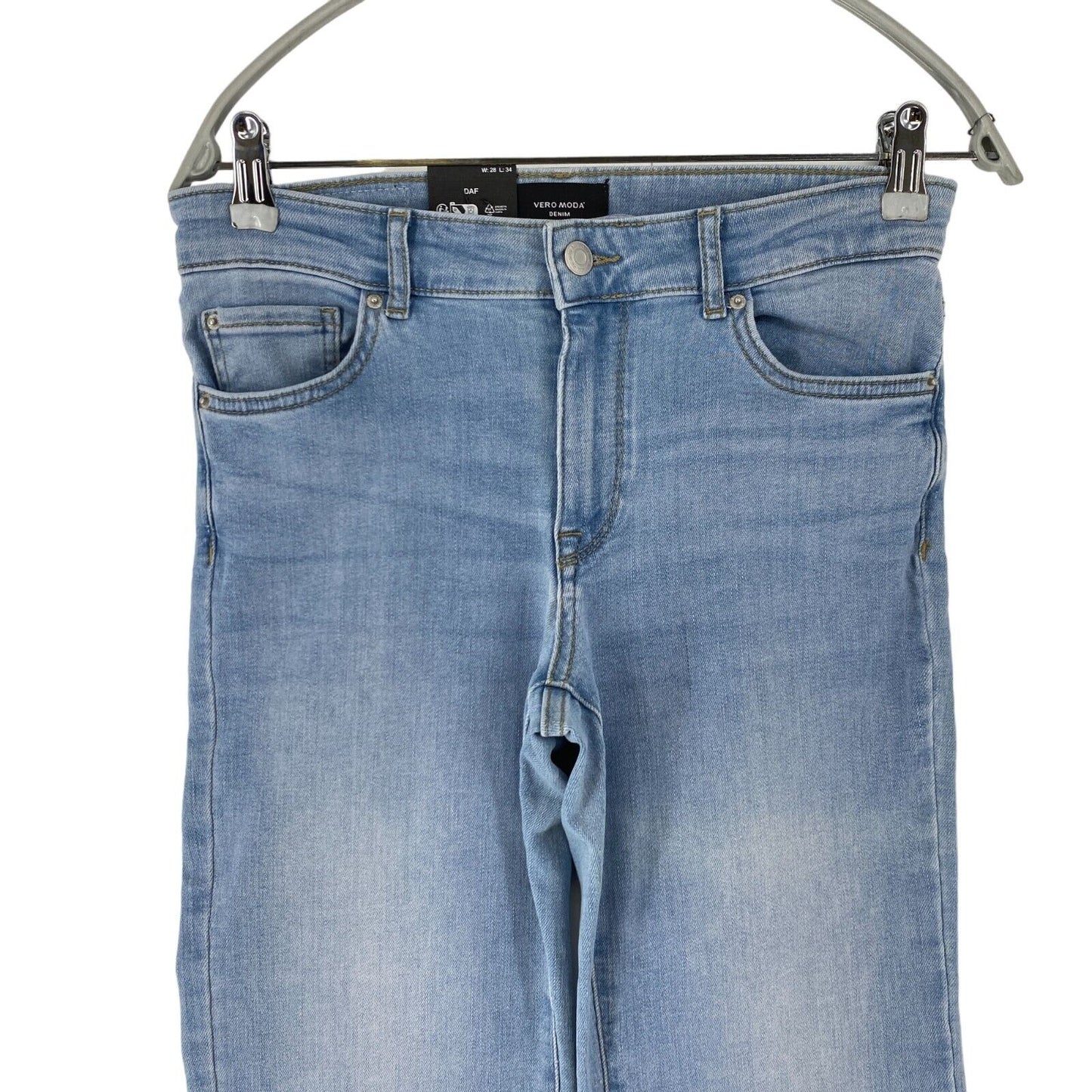 VERO MODA DAF Damen Jeans, Blau, mittlere Leibhöhe, normale Passform, gerade Passform, Größe W28 L34