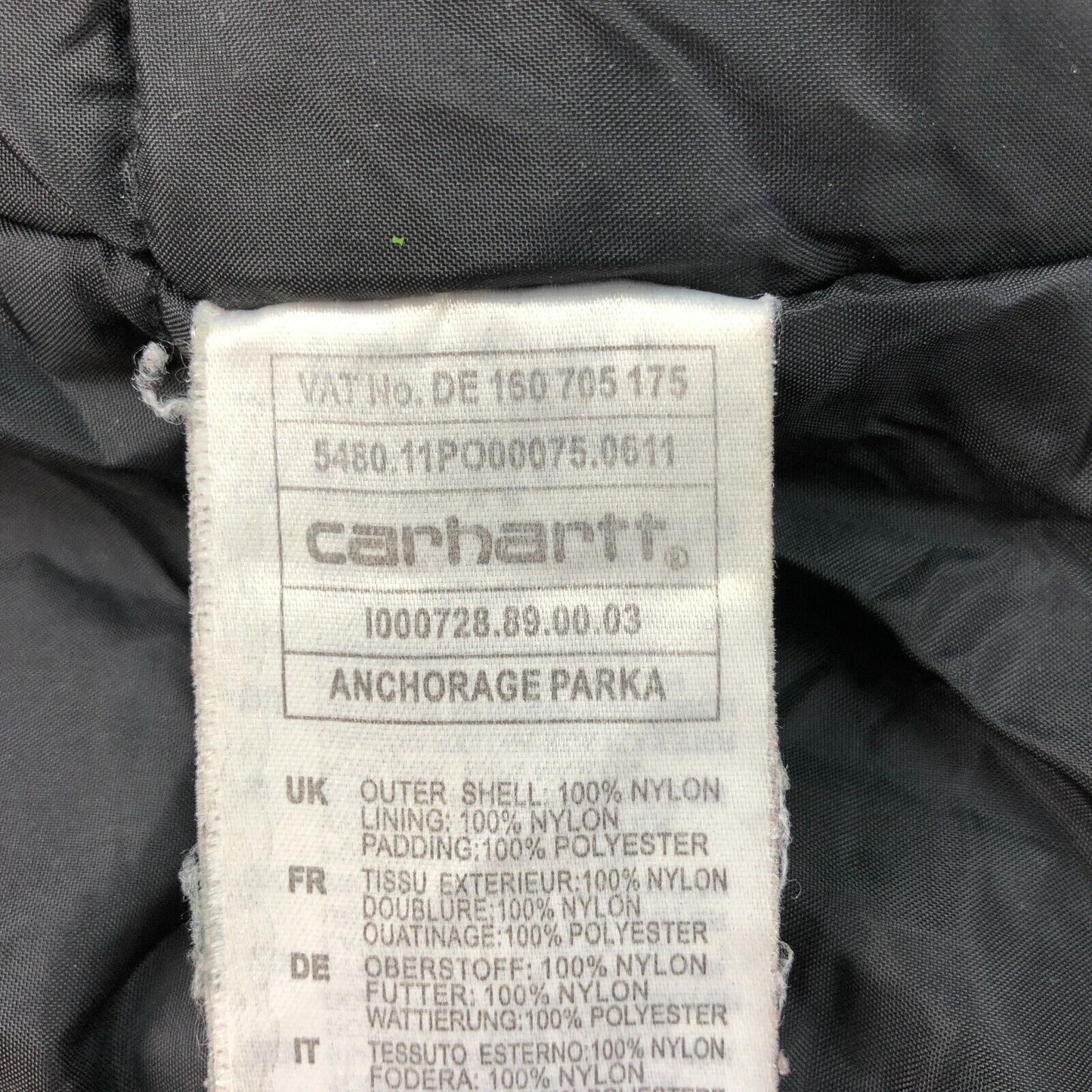 CARHARTT Black Hooded Padded Anchorage Parka Coat Jacket Size XS